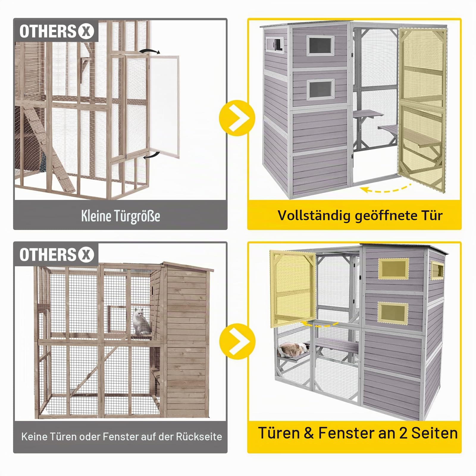Akinerri Catio Katzenhaus für den Außenbereich, 4 Etagen, Katzengehege, 177,8 cm hoch, 195,6 cm lang, großer Katzenkäfig für drinnen und draußen, wetterfestes Dach, 3 Ruheräume, 3 Plattformen, 5