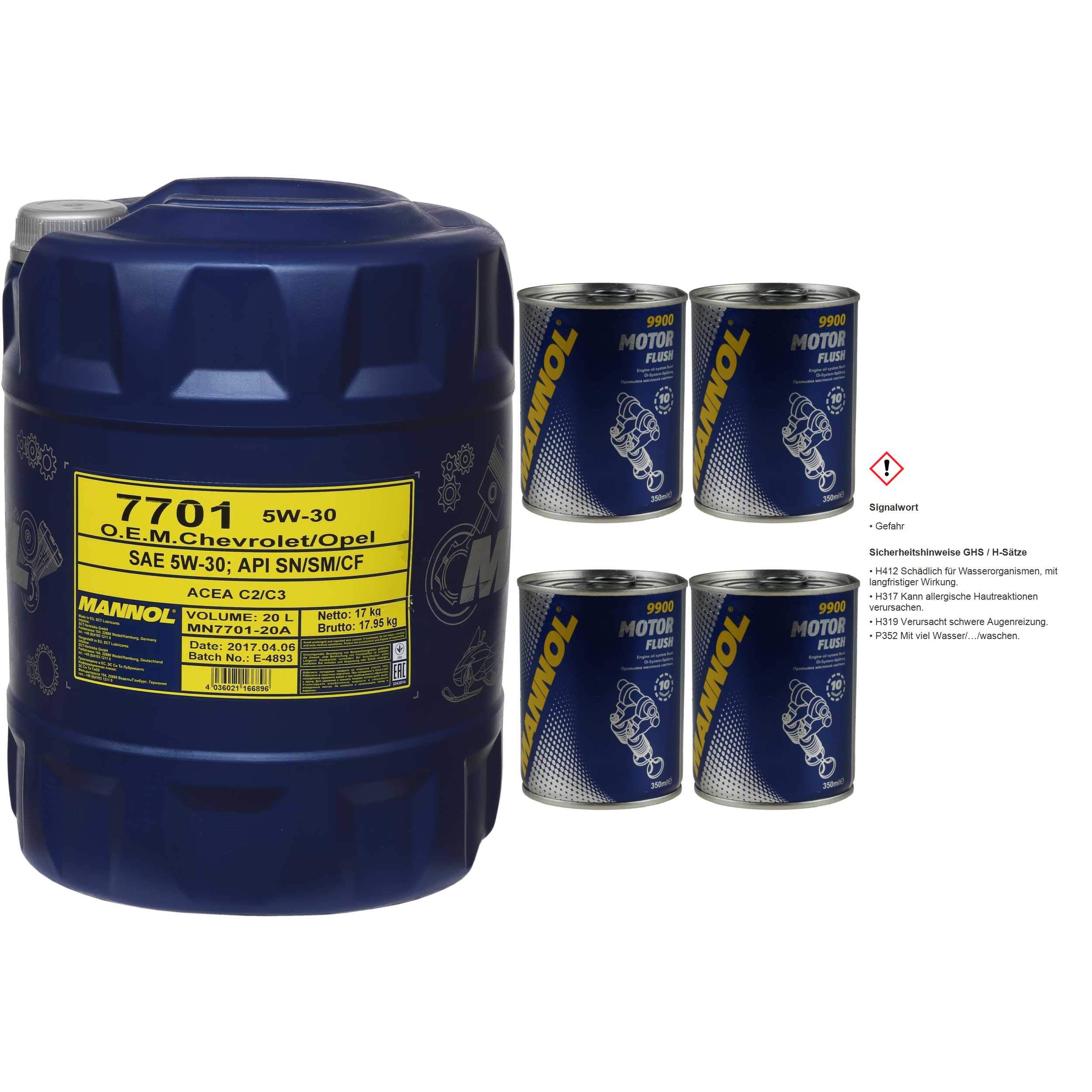 Mannol Energy 5W-30 Motoröl 4L + Motor Flush – Synthetisches Öl Für Benzin- & Dieselmotoren Mit Ester-Technologie