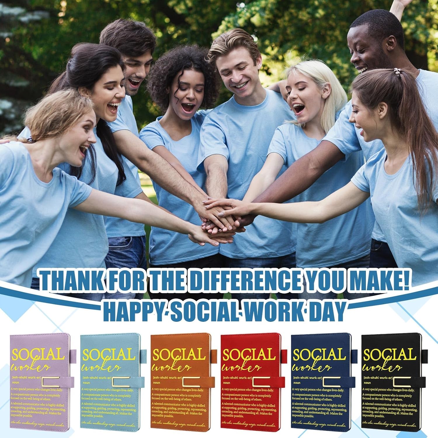 Chuangdi 6 Sets Social Worker Appreciation Gift Bulk A5 Leather Journal Notebook with Metal Buckle Ballpoint Pen Thank You Inspiration Gift for School Social Worker Teacher Nursing Volunteer BSW - Image 2