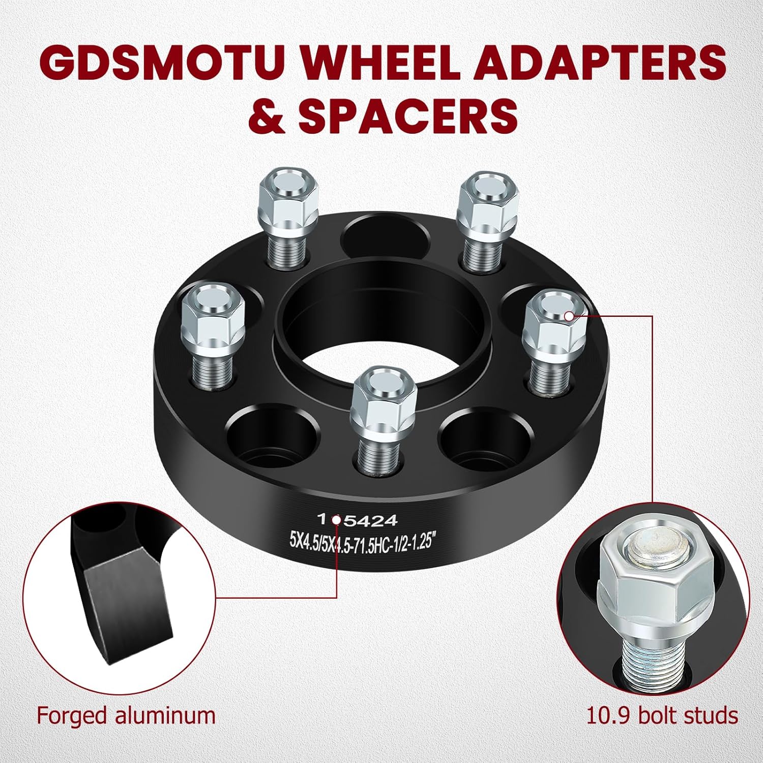 Wheel Spacers, 5x4.5 for Jeep Comanche 1986-1992 for Jeep Grand Cherokee 1993-1998 for Jeep for Liberty 2002-2012, 1.25 inch Wheel Adapters & Spacers with 1/2 Studs 71.5mm Bore 2pcs Black