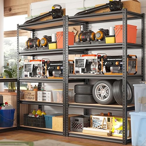 Miniatura 2 de REIBII Estantería de garaje, estantes de almacenamiento de 72 pulgadas de alto, 2000 libras, estantes ajustables de 5 niveles resistentes para