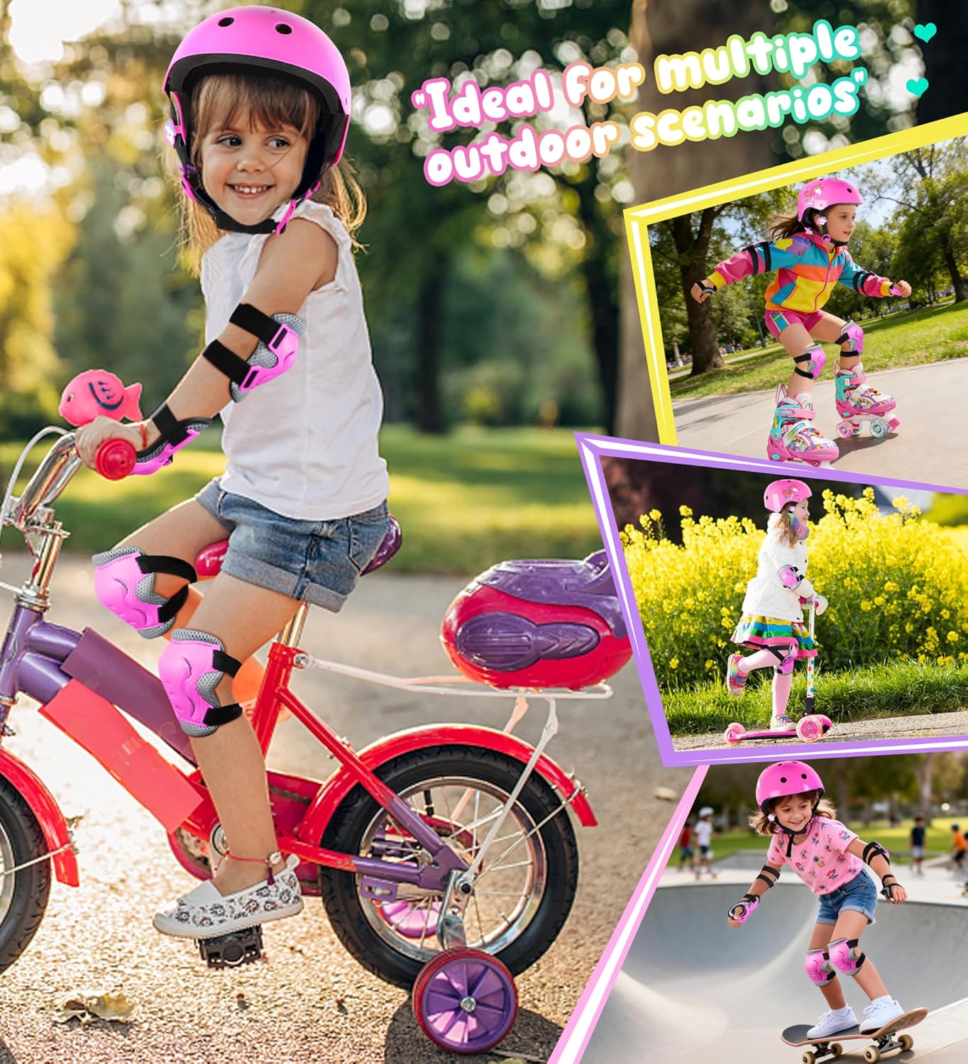 Kids Bike Helmet for Girls,Unicorn Adjustable Toddler Helmets with Knee Pads Wrist Guards and Elbow Pads Set