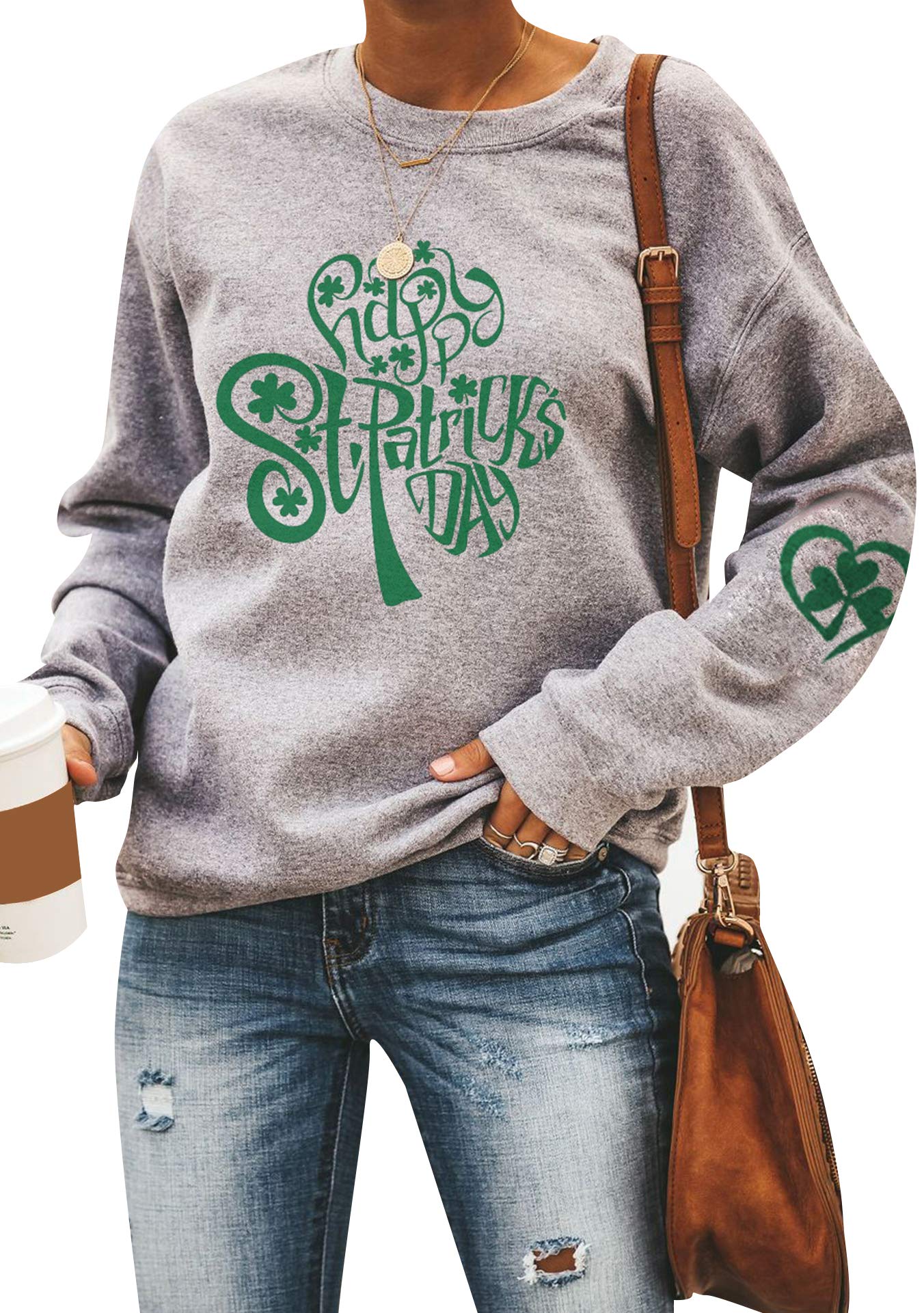 EFOFEIWomens St. Patricks Day Shamrock Sweatshirt Irish Clover Graphic Tops Oversized Long Sleeve Shirt
