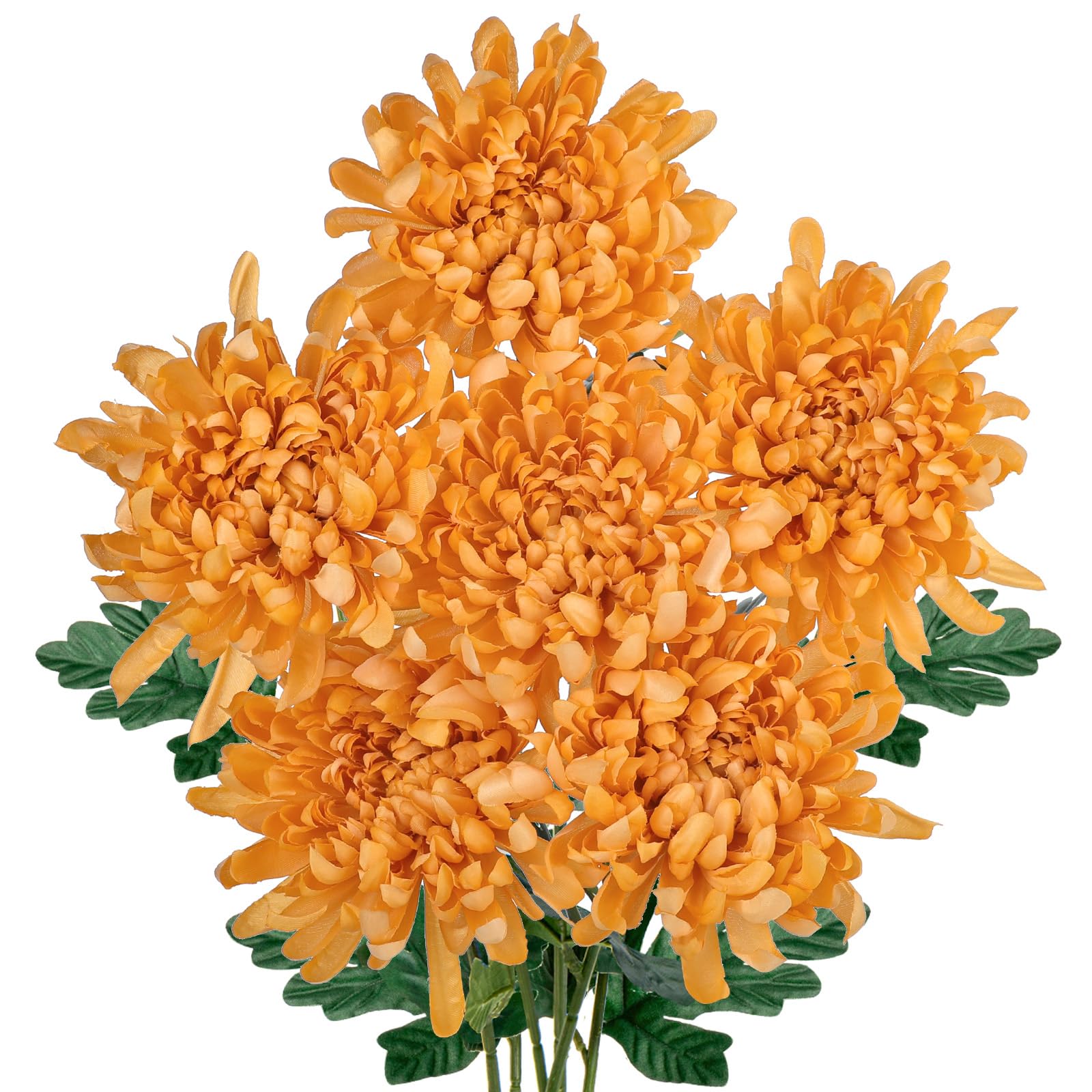 6'' Large Artificial Chrysanthemum Flowers with 25.6'' Long Stem, 6 pcs Golden Yellow Fake Silk Flowers Faux Spider Mums for Home Decor, Bridal, Wedding, Floral Arrangement, Autumn Decorations — image 1