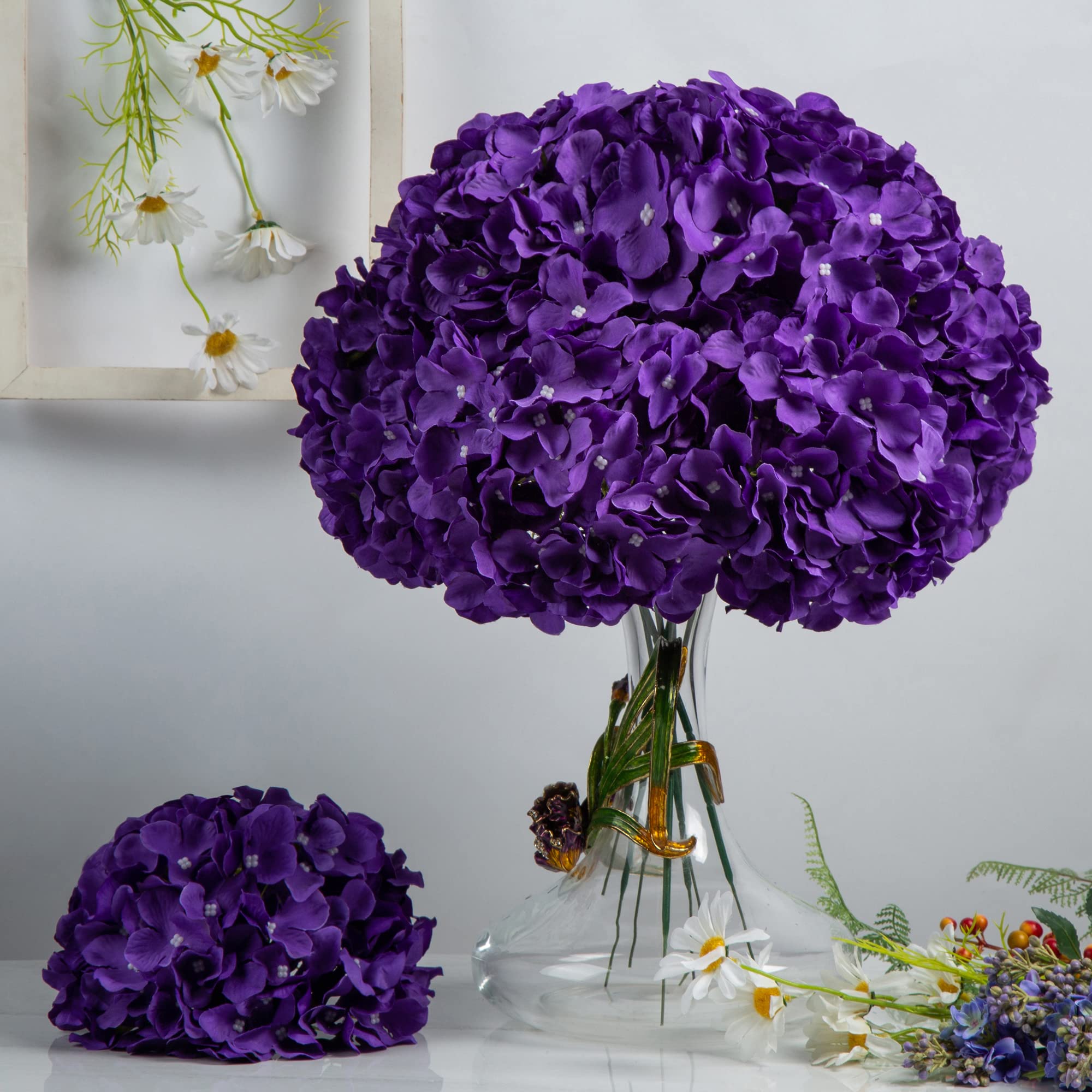 ZYTUYO Lot de 3 fleurs d'hortensia artificielles en latex naturel au toucher réaliste avec longues tiges pour maison, mariage, centres de table