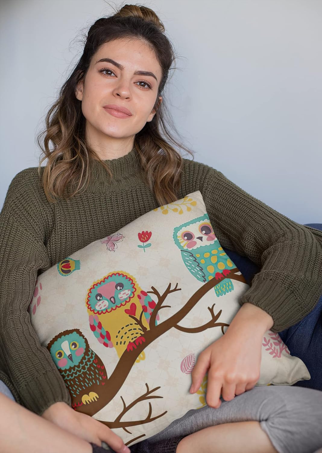 Owl Pillow Cover Tree Pillowcase Square Throw Pillow Case Home Decorative Sofa Armchair Bedroom Livingroom 18 x 18 inch : Home & Kitchen