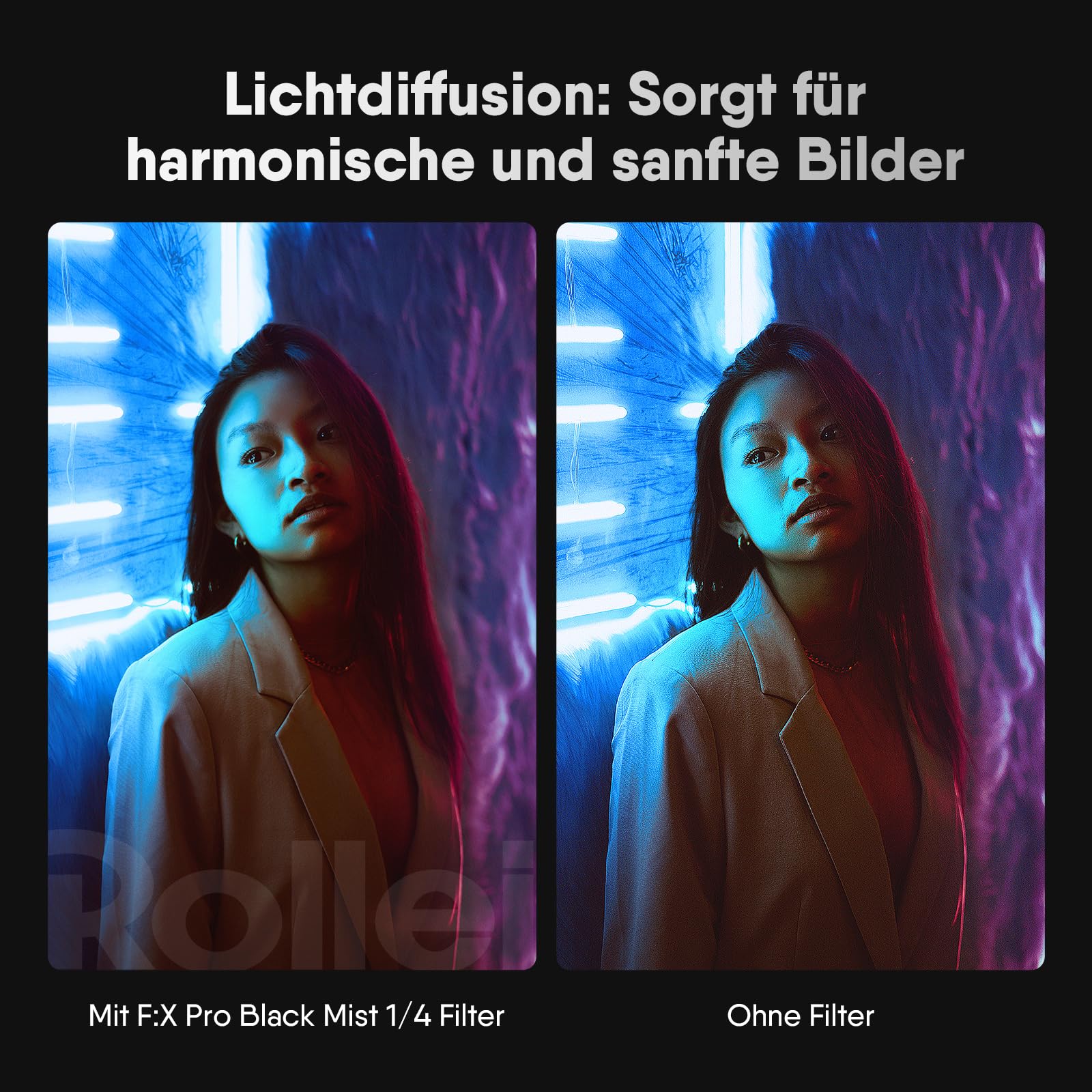 Rollei F:X Pro 77 mm Black-Mist Filter 1/4, Black Diffusion aus Professionelles Optisches Glas für Portraitfotografie Foto- und Videoaufnahme, Black-Mist-Diffusion-Filter-77mm