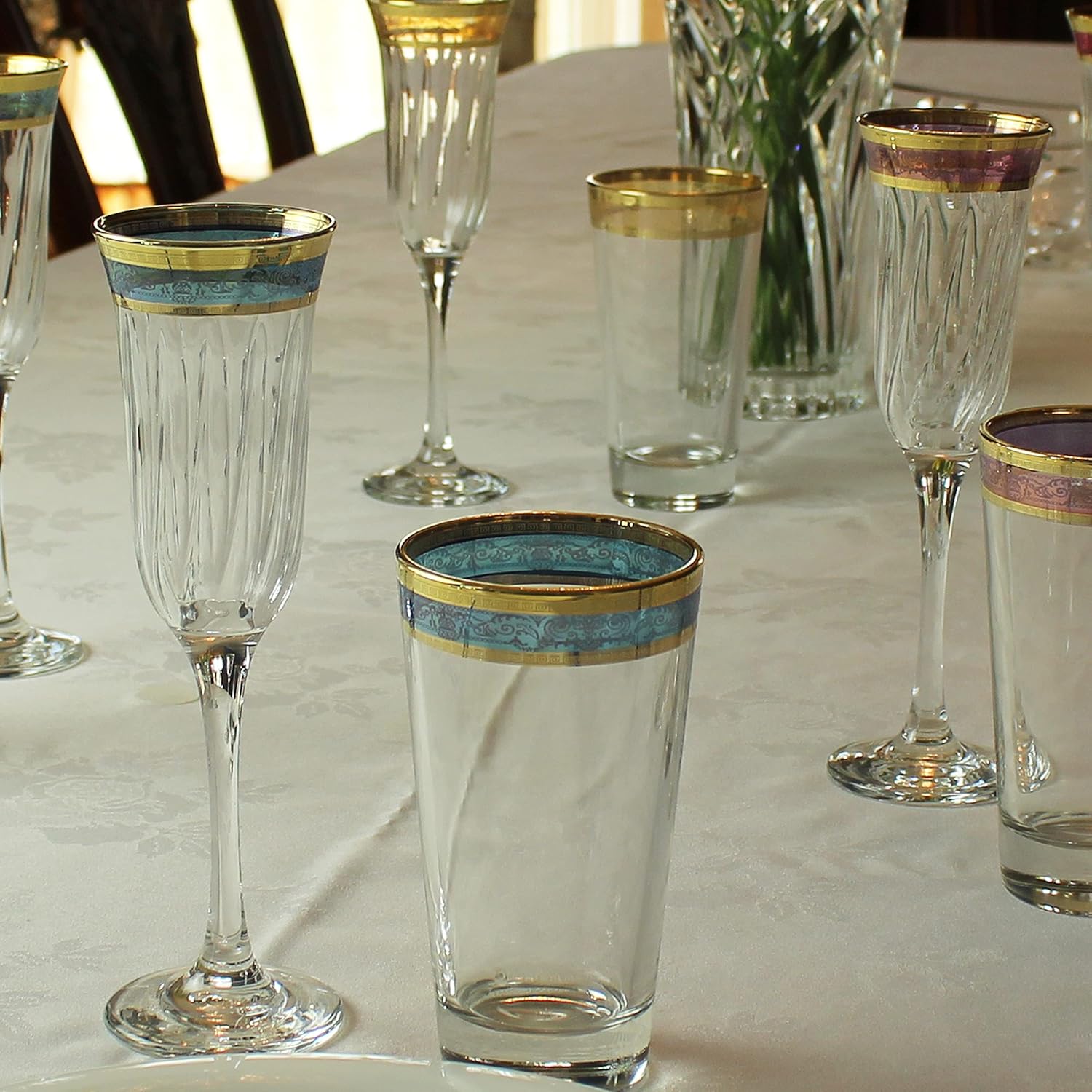 Elegant and Modern Glass Made Drinkware Set for Hosting Parties and Events - 10 oz. High Ball Set of 6, Multicolor