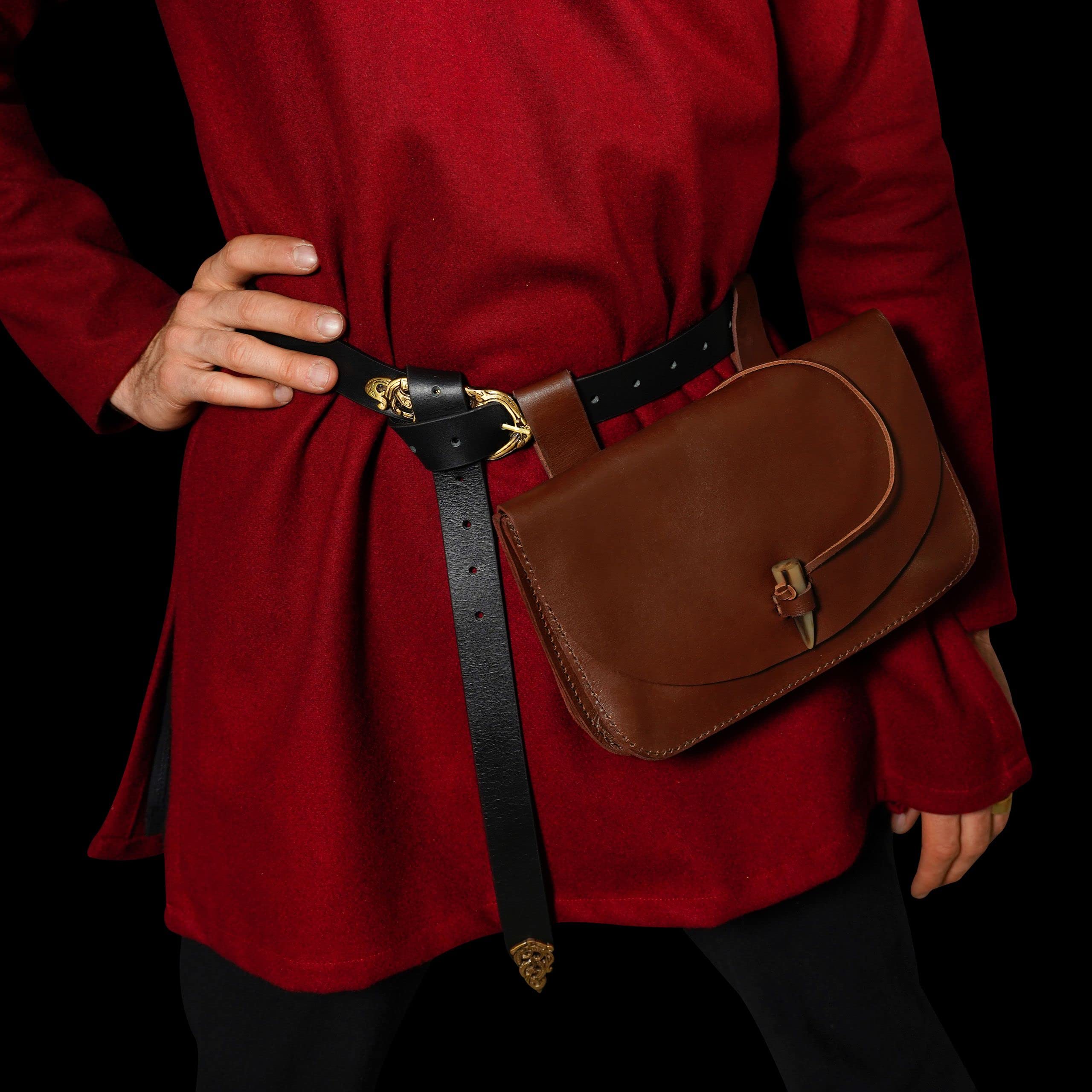 Mythrojan Borsa in pelle medievale extra grande per cintura di ristrutturazione, accessorio Larp