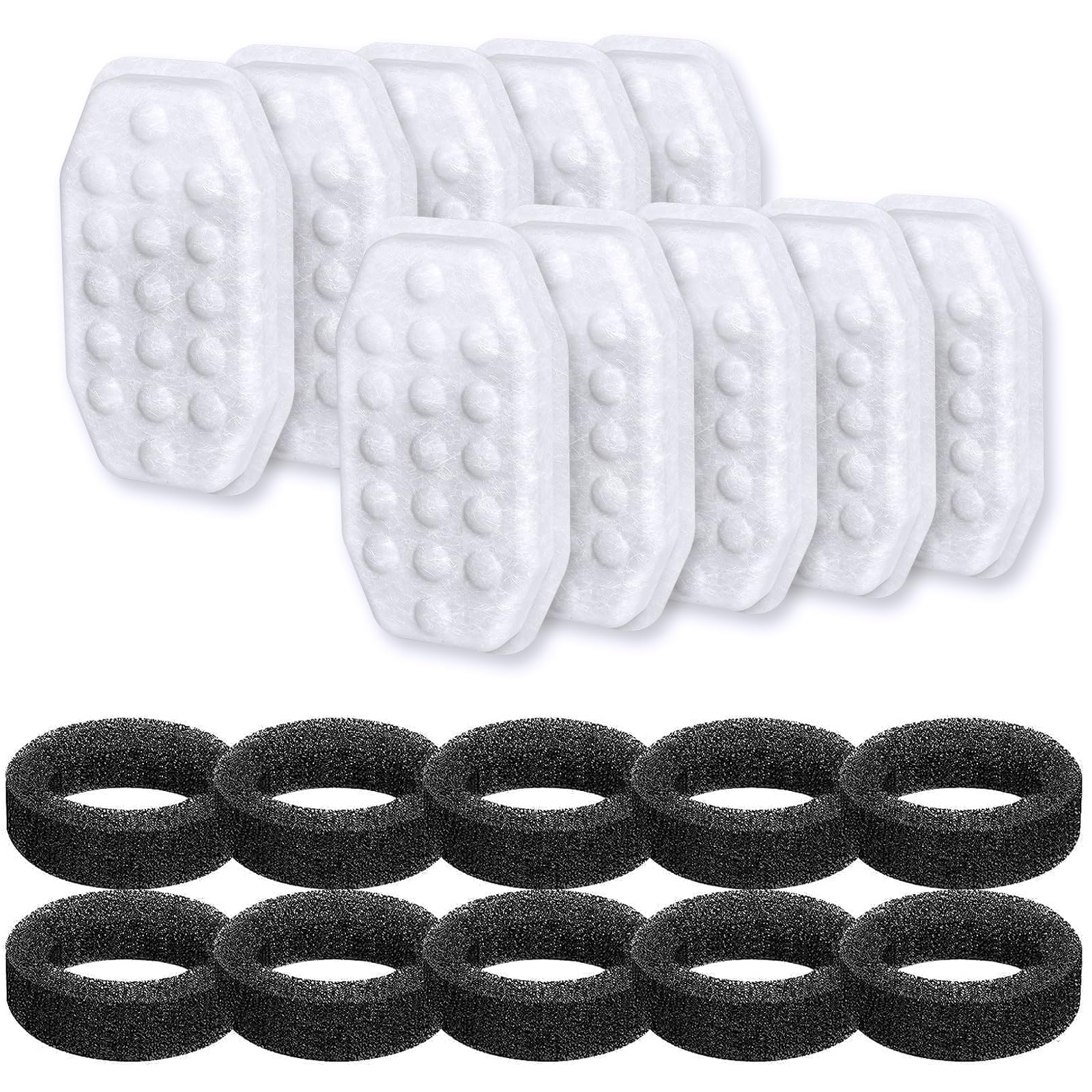 Samanija 10-Pack Filters Replacement & Pre-Filter Sponges, Compatible with Rellaty 3.2L/108oz Pet Cat Water Fountain