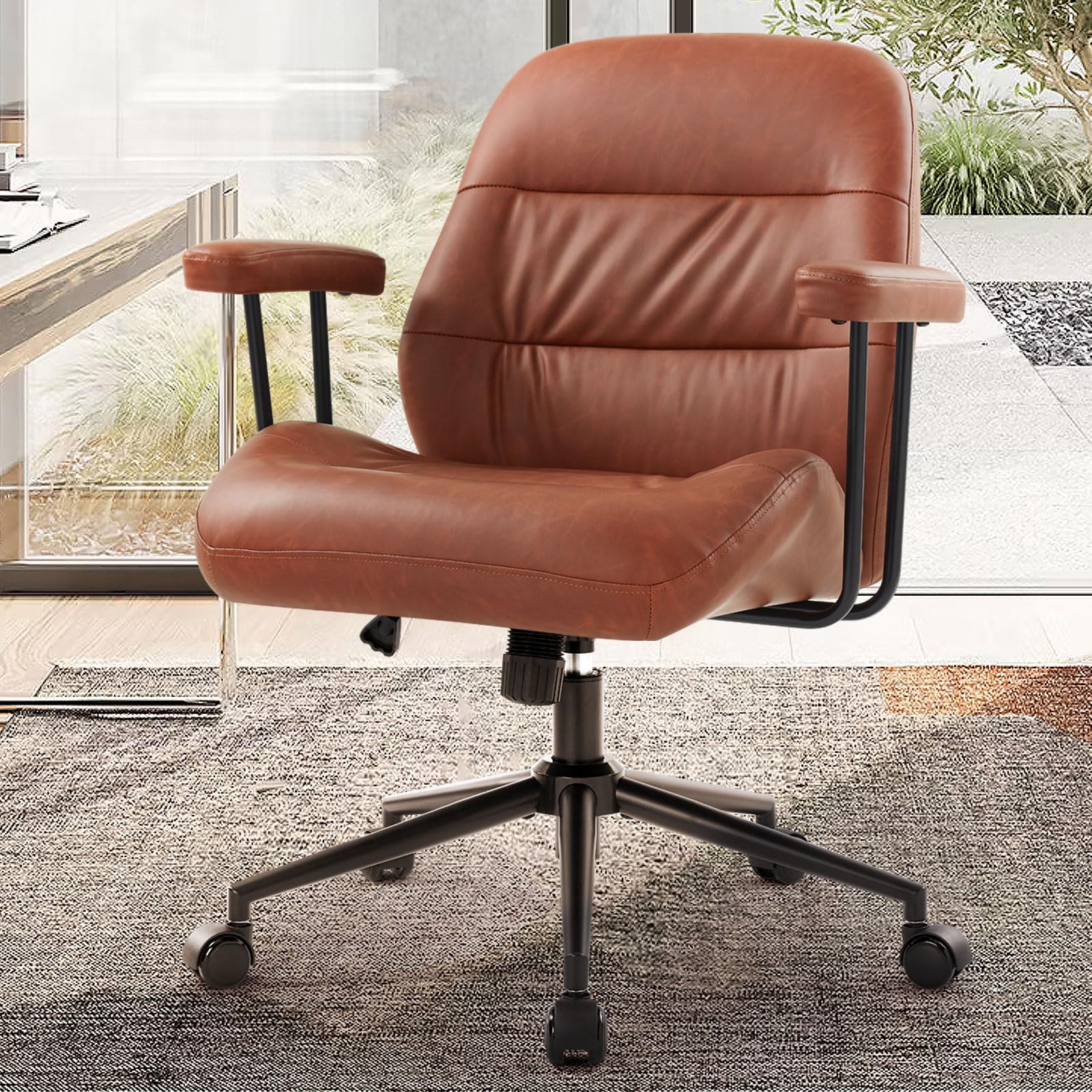 IWMH Home Office Chair with Removable Armrests,Swivel PU Leather Desk Chair
