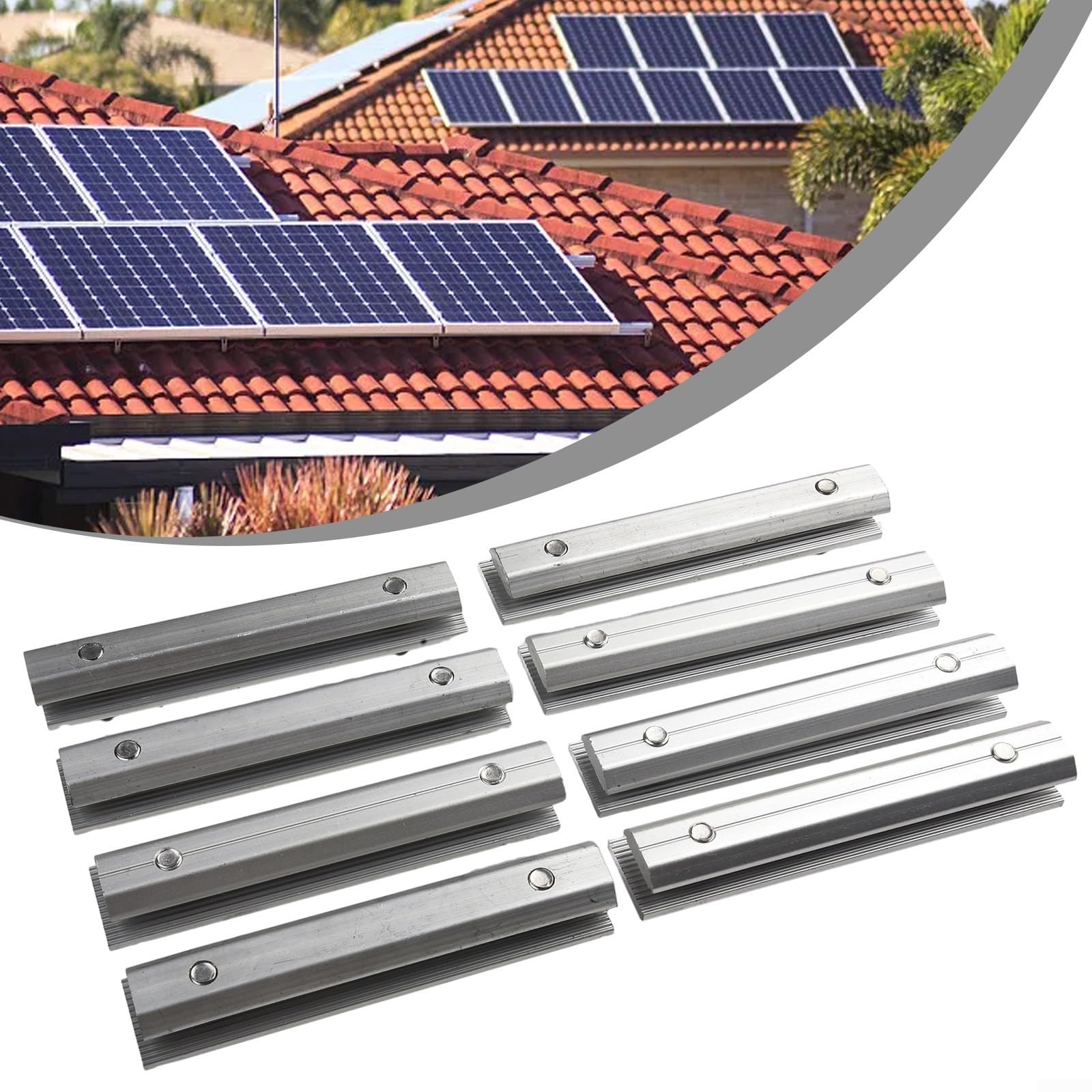 Connettore profilo binario pannello solare, kit di montaggio in alluminio per guide per moduli solari (8 pezzi)