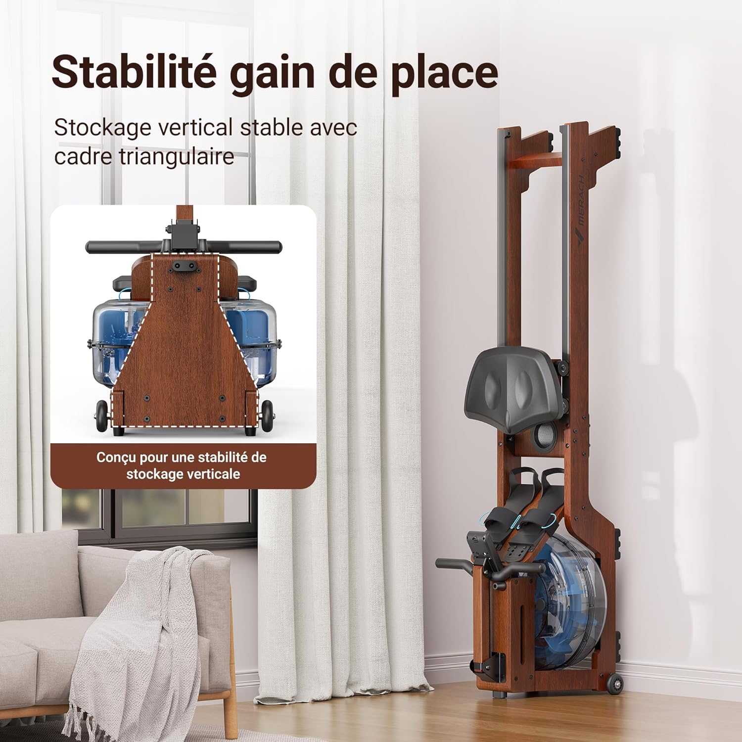 MERACH R14 Water Rowing Machine in folded storage position