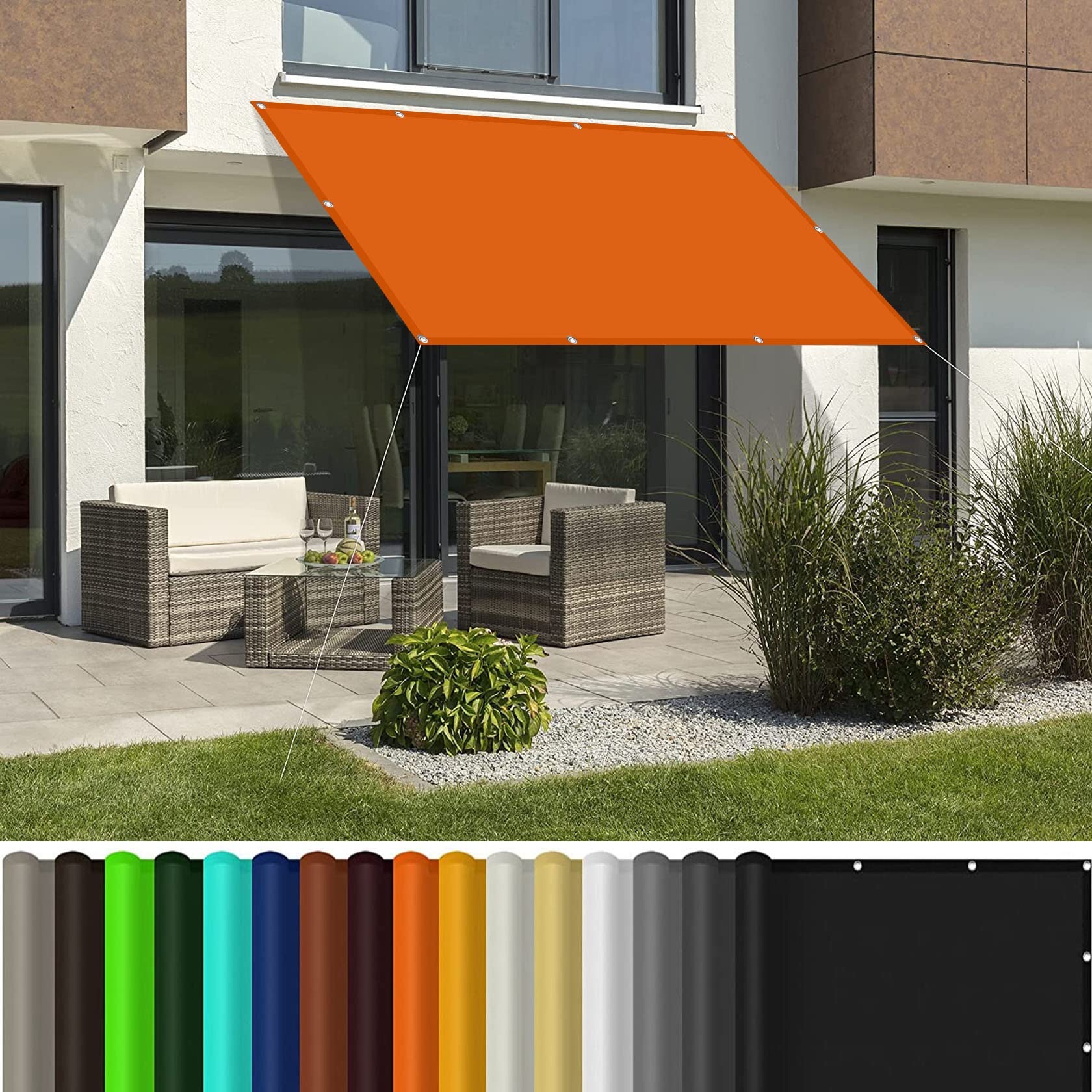 Voile d'ombrage anti-UV 98% imperméable résistant vent pour balcon