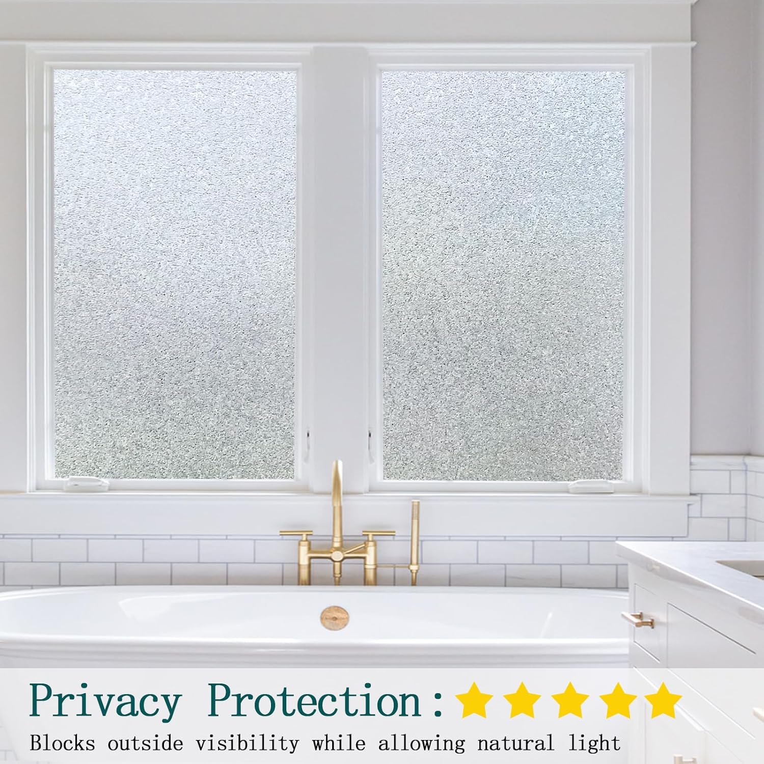 Window Privacy Film, Frosted Stained Glass Window Film, Static Cling Non-Adhesive Heat Control UV Blocking Window Clings Sticker Decorative for Bathroom Home Door 29.5" x 118.1"