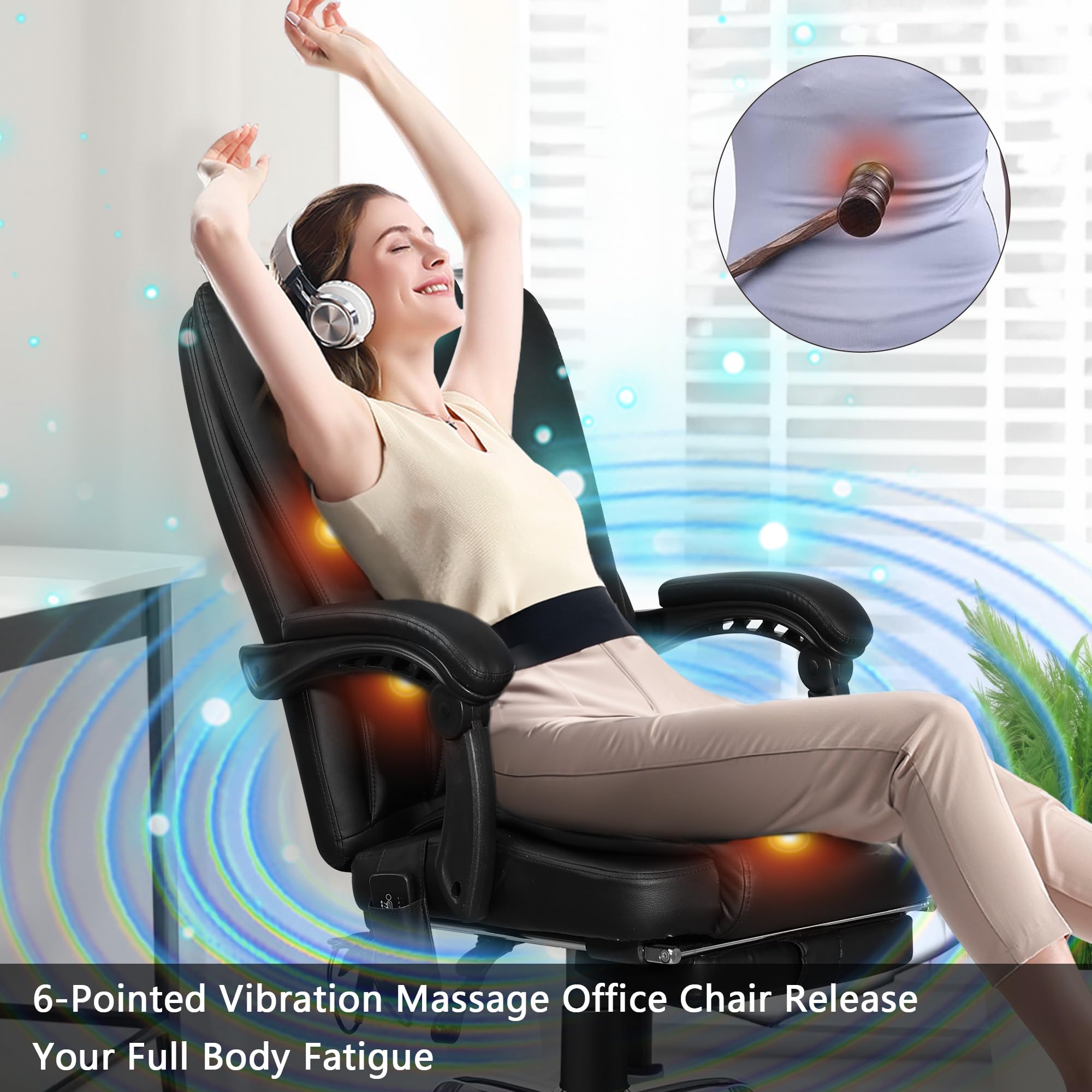 jamege 6-Point Massage Office Chair, Heating Executive Office Chair ...