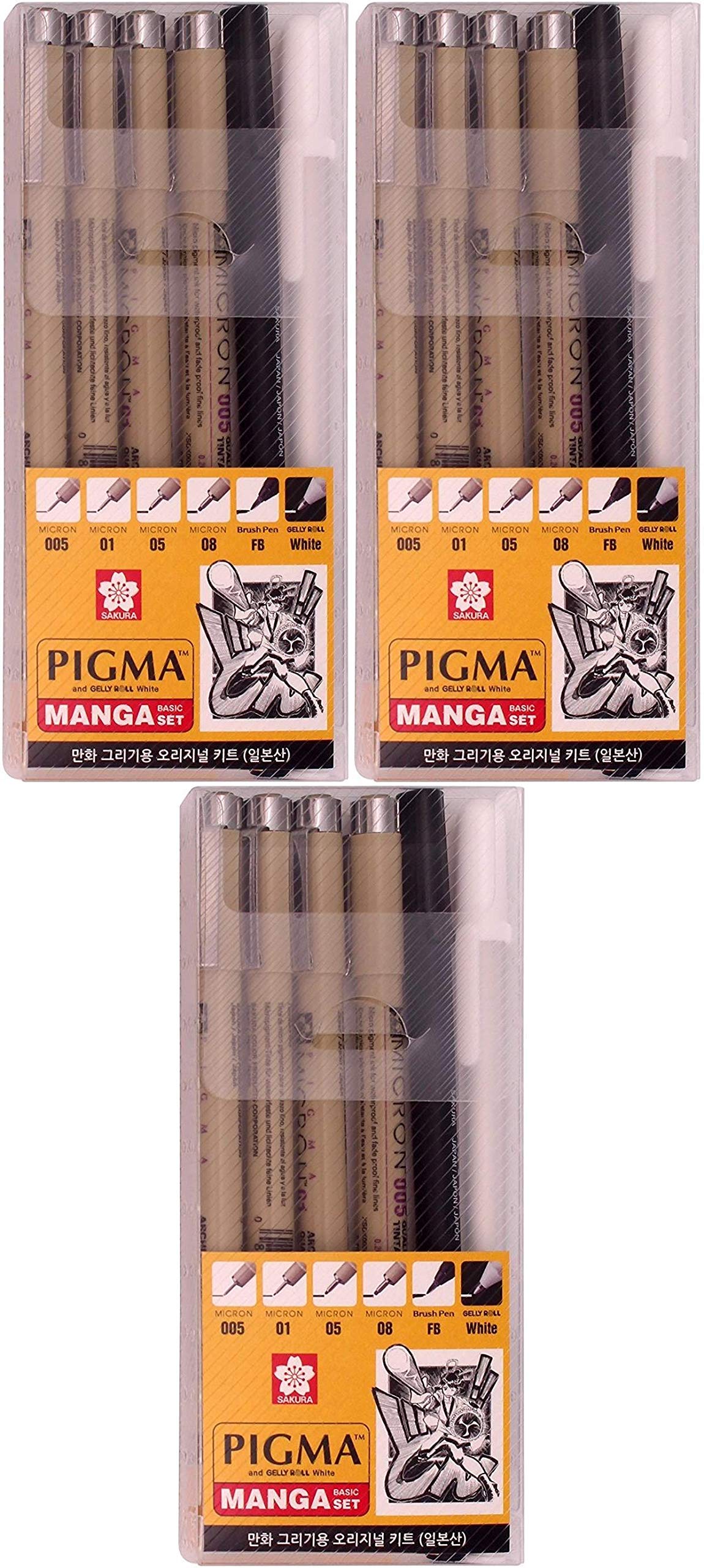 Sakura Pigma Manga Basic Set (005, 01, 05, 08, FB, White) Pack of 3