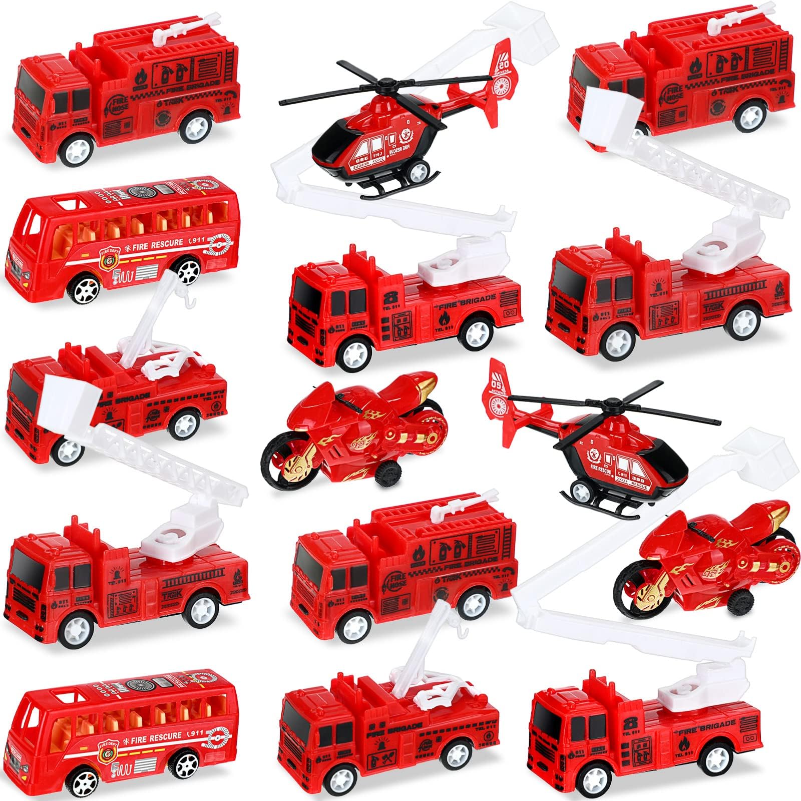 50 Pack Mini Fire Truck Set, Assorted Vehicle Models for Party Decoration