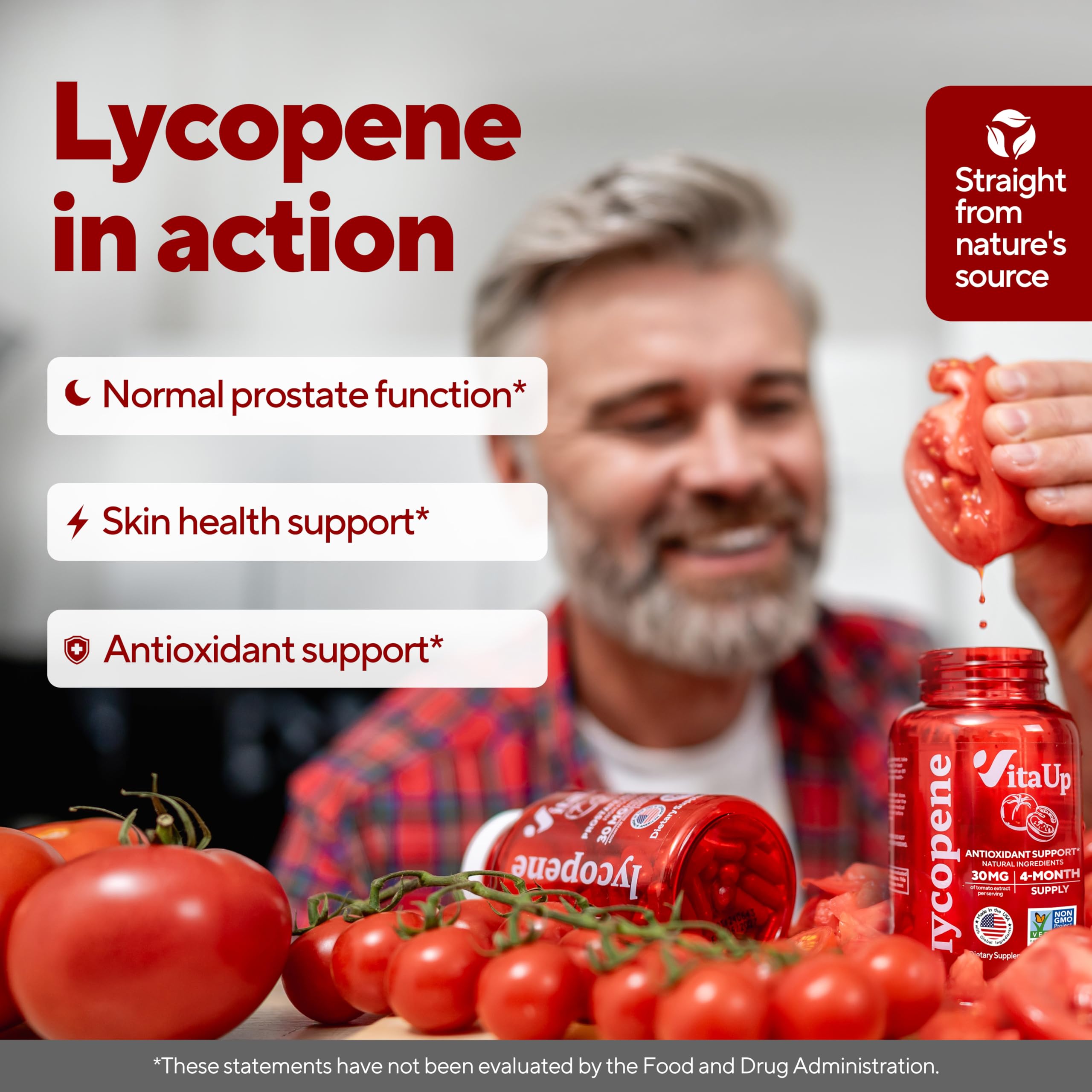 VitaUp Lycopene Supplements for Men – USA Made 30 mg of Tomato Extract – Prostate Supplements for Men – Non-GMO Lycopene Supplement for Normal Prostate, Skin & Antioxidant Support – 120 Count — Amazon image 4