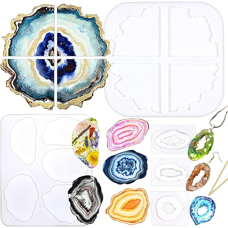 Amazon Co Jp Funshowcase シリコンモールド シリコン型 レジン コースター アゲート スライス 穴あり トレイ ピアス ネックレス ハンドメイド 手作り Diy 五個セット ホビー