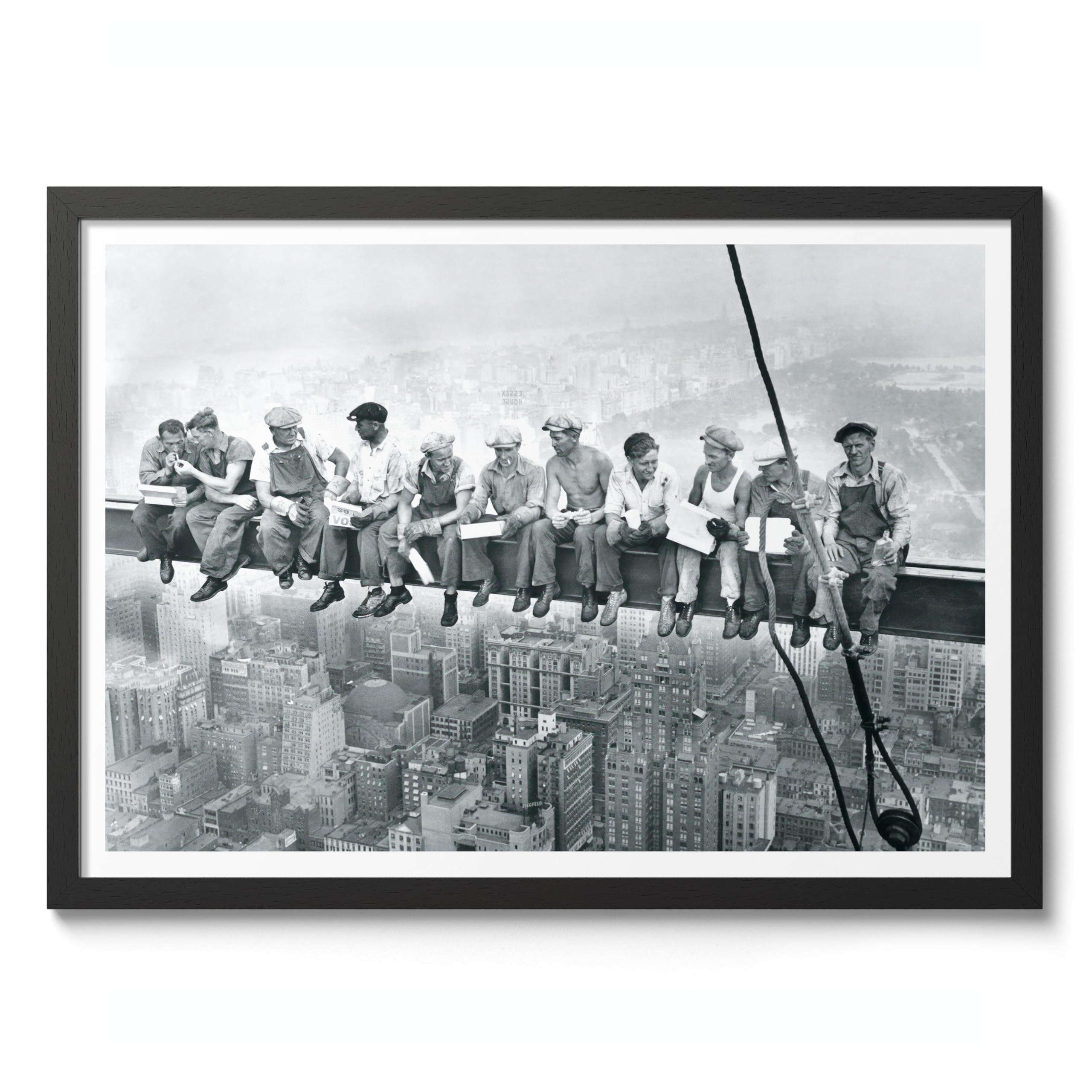 Lunch Atop A Skyscraper Poster Black & White Vintage Photography Print Minimalist Modern Interior Decoration, Archival Matte, A2 (Black Frame) - 59.4x42cm