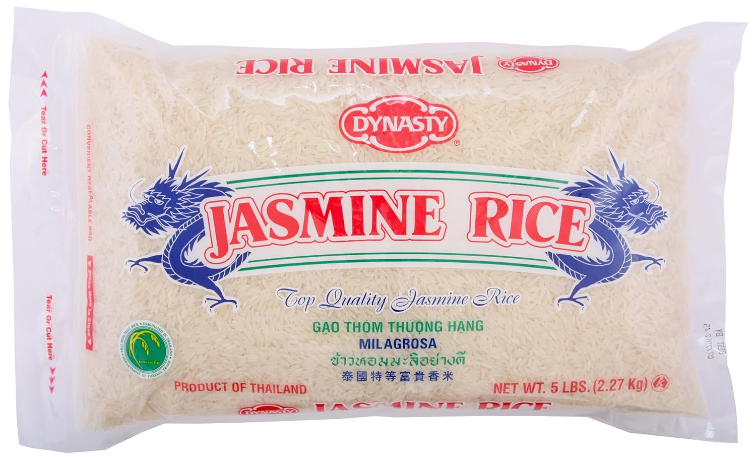 Dynasty Rice Jasmine , 5pounds (Pack of 3) Rice Produce