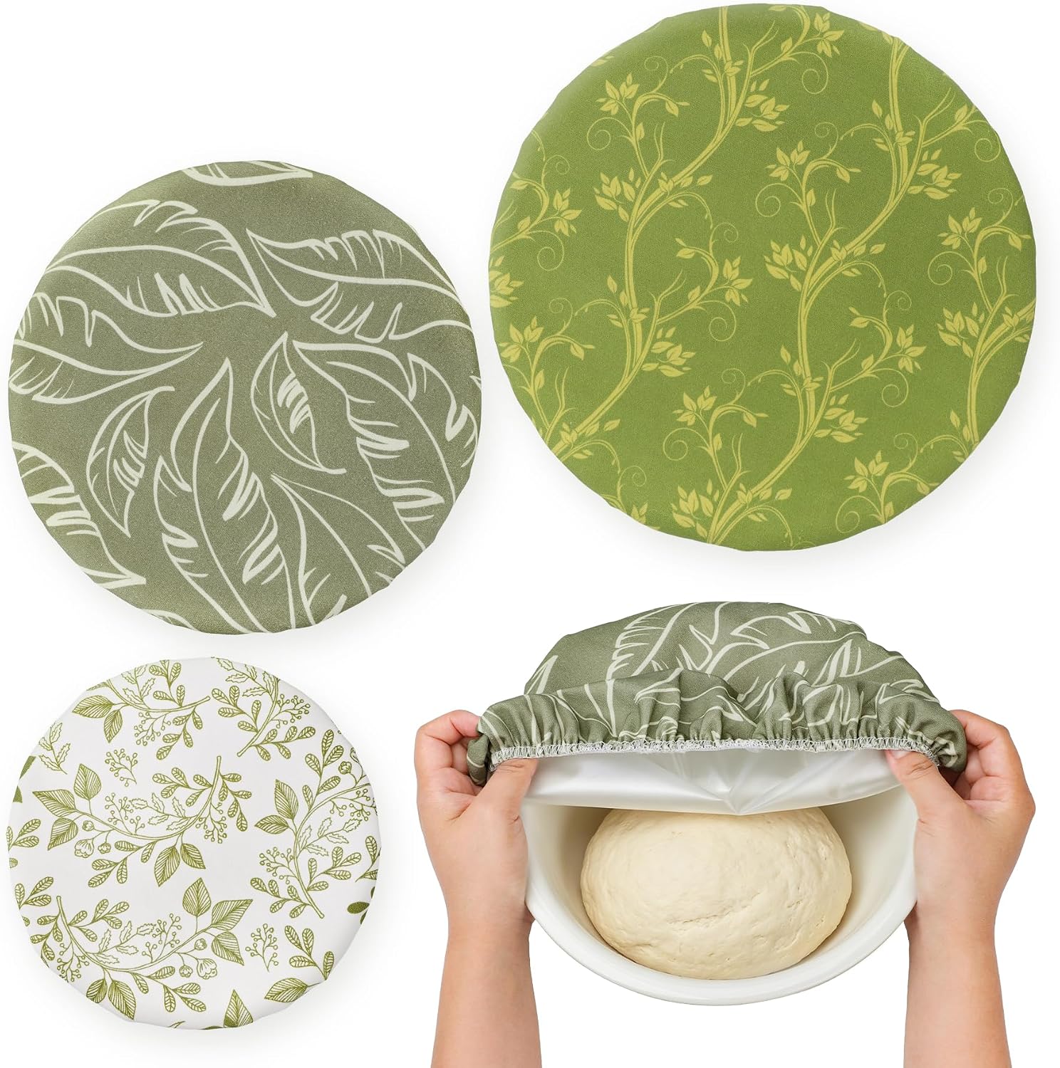 Antner 3PCS Reusable Bowl Covers for Bread Proofing with Plastic Liner, Shower Caps for Sourdough Bread in 8/10/12 Inch, Elastic Fabric Food Lids Baking Accessories for Dough Proofing & Food Storage