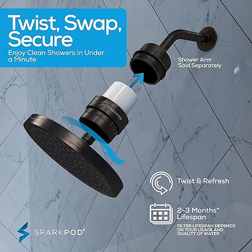 Miniatura 62 de SparkPod Juego de cabezal de ducha filtrado de lujo de 23 etapas, reduce el cloro y los metales pesados, filtro de regadera de alta presión