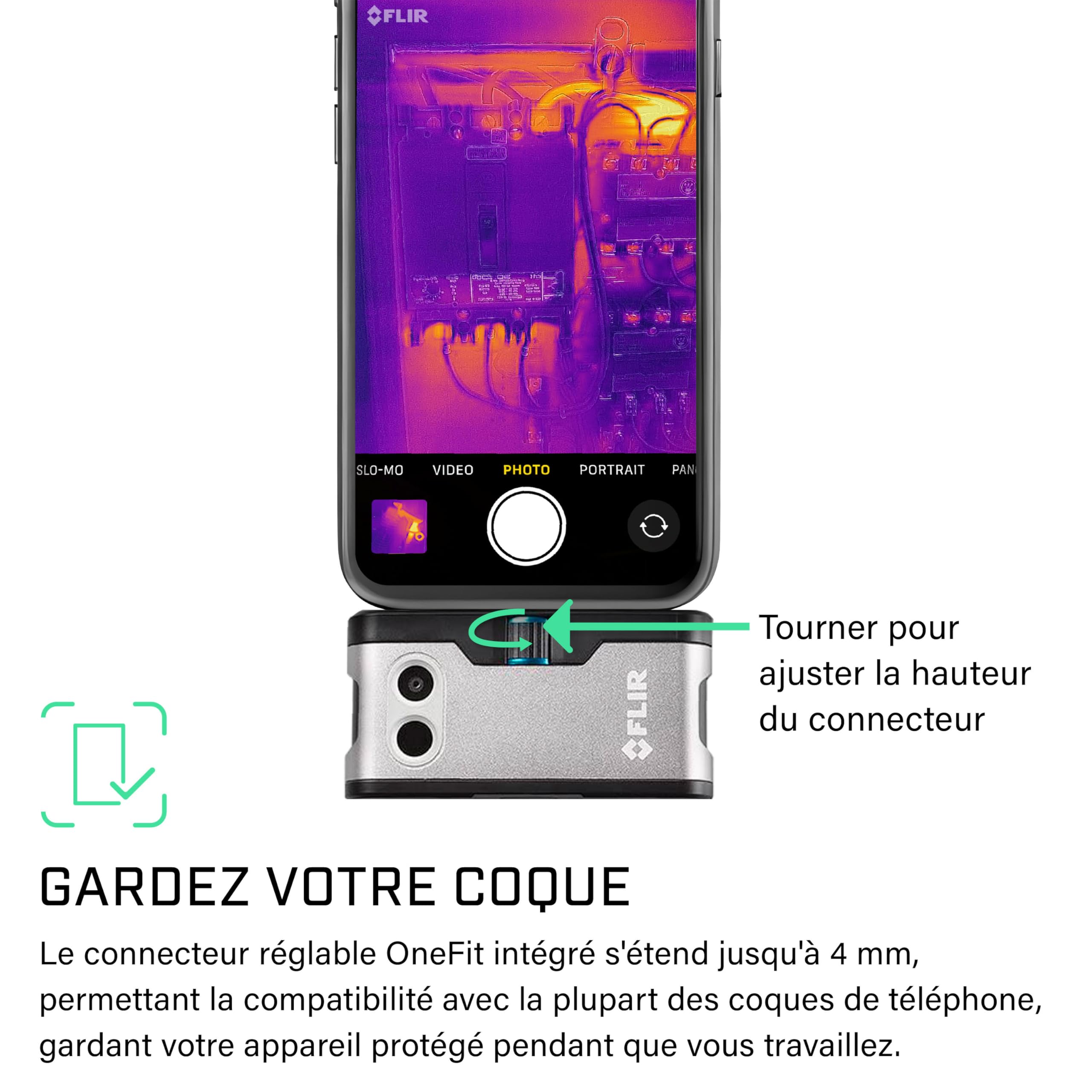 Flir One - Caméra thermique pour smartphones iOS (iPhone 15 et versions ultérieures avec USB-C), super résolution 240x180 (80x60 IR natif)
