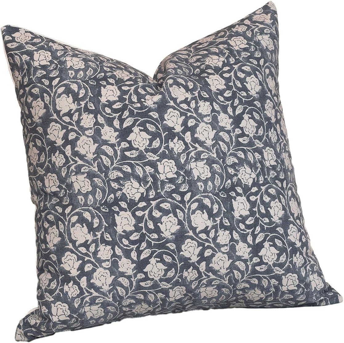 DOMVITUS Floral Pillow Covers 20x20, Throw Pillows for Couch, Block Print Pillow Cover, Decorative Neutral Accent Throw Pillow Covers for Living Room, 1PC, Dusty Blue