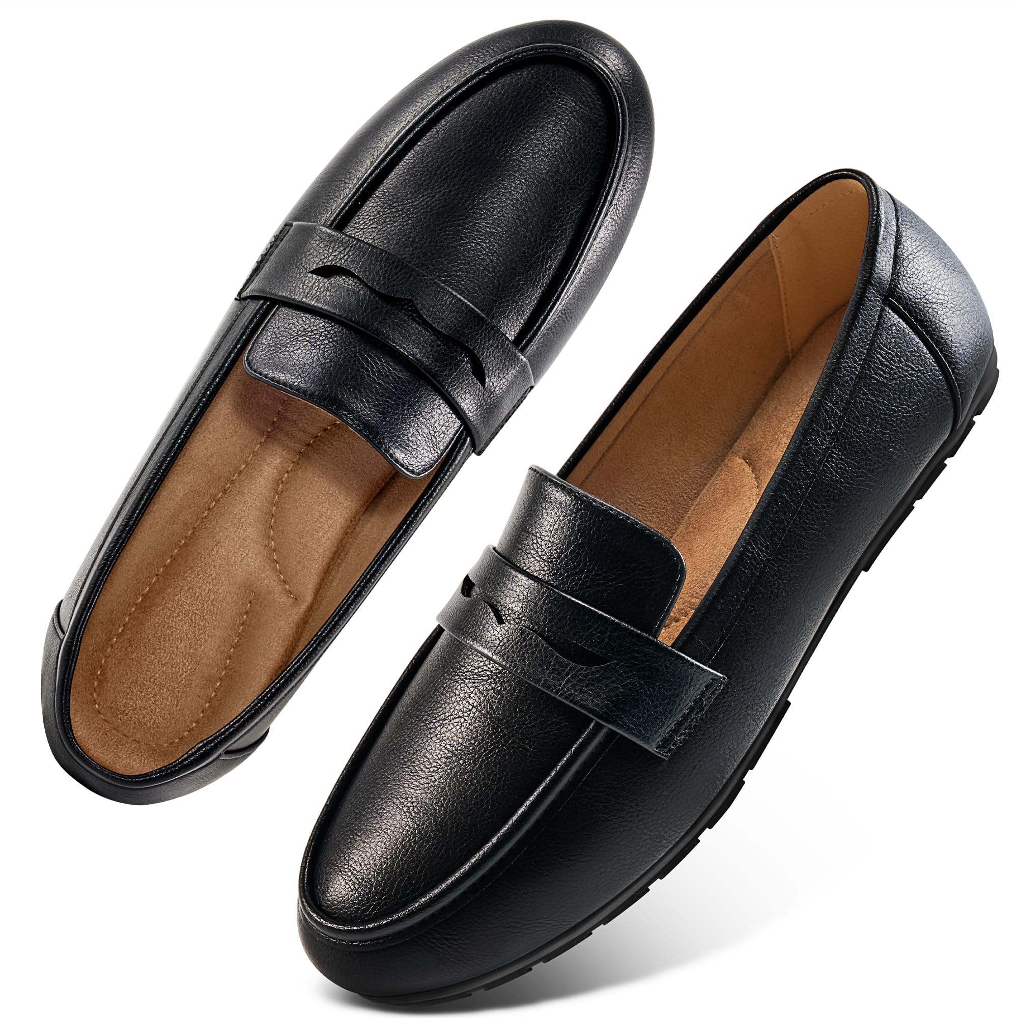 Ecetana Women Loafers Comfortable Shoes Casual Slip on Penny Moccasins Flats for Walking Driving Business Black