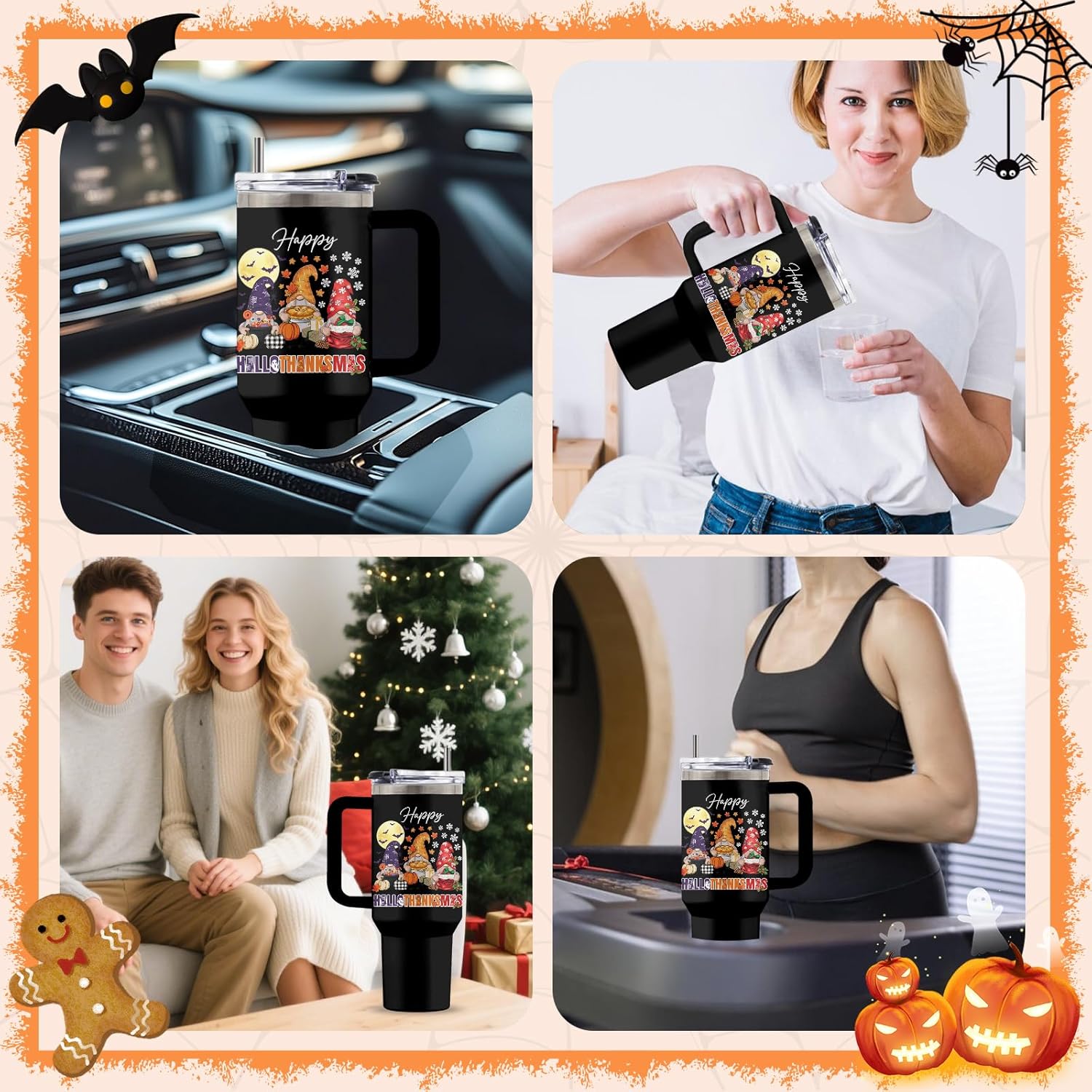 Christmas Tumbler with Handle, Gnome Gifts for Women Men, 40 Oz Fall Gnome Pumpkin Travel Tumbler Coffee Cup Water Bottle, Autumn Thanksgiving Christmas Party Gift for Women, 1 PCS - Image 5