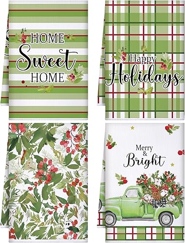 Vista 20 de Preboun 6 Piezas Toallas de Cocina Navideñas Santa Reno Rayas Toallas de Mano Rosa Estilo Granja para Platos Xmas Té Cocina Baño Decoración