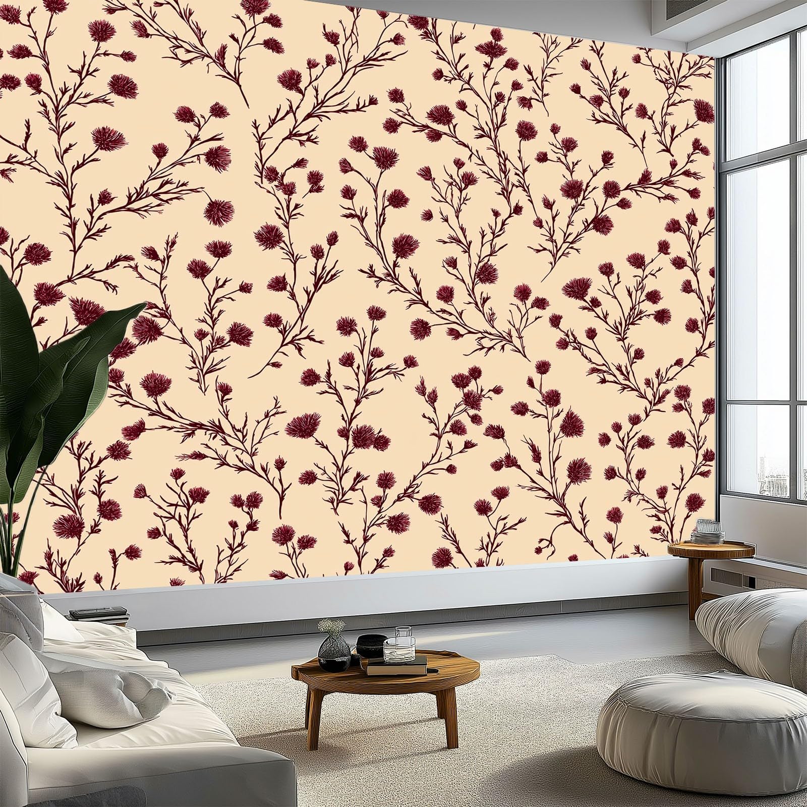 Panoramiczna tapeta w stylu vintage ręcznie rysowane rośliny wiejskie 250 x 175 cm, tapeta wielbłądzi z włókniny z efektem 3D, dekoracja ścienna do salonu pokoju dziecięcego - gobelin fotograficzny XL