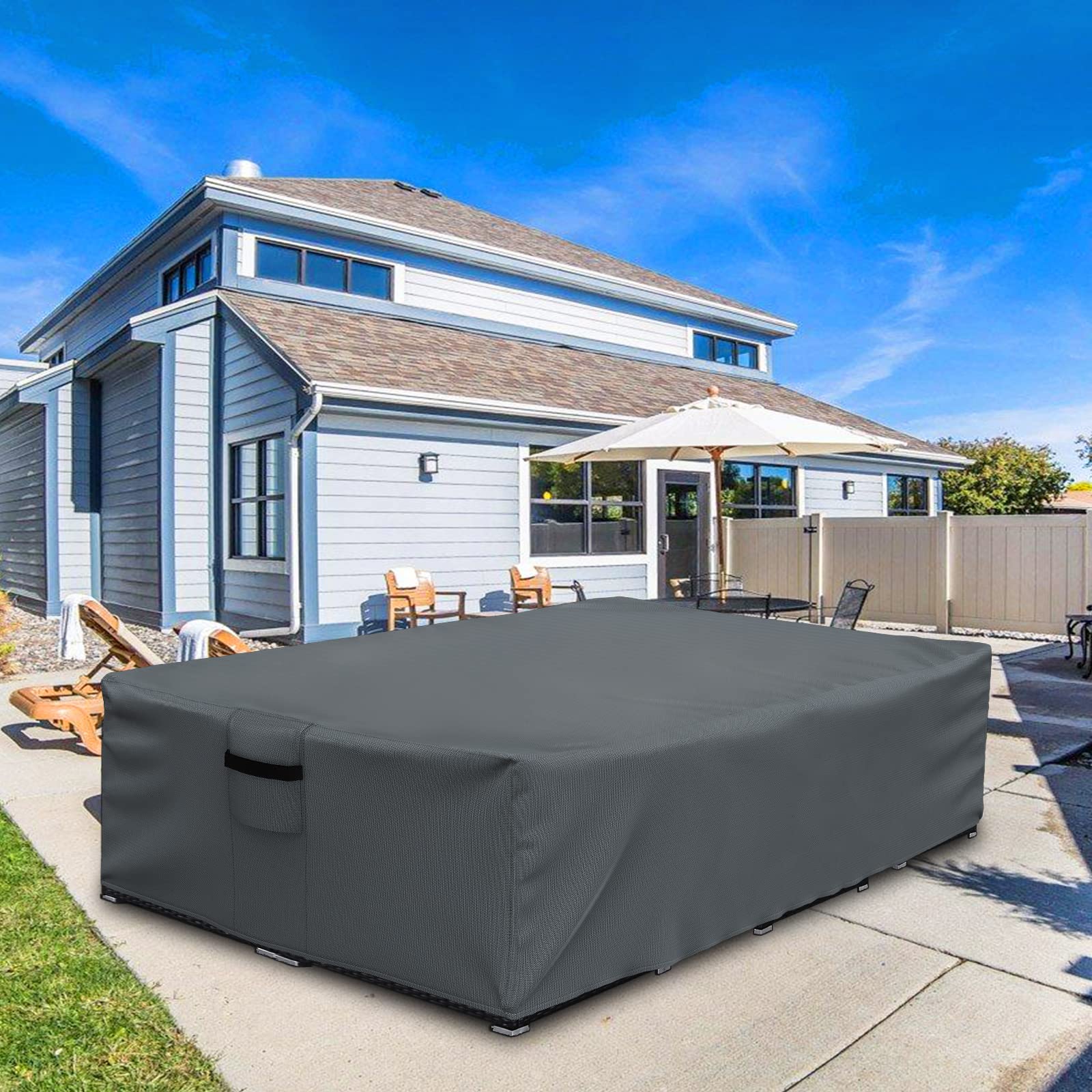 Outdoor Furniture cover Waterproof, Outdoor Sectional Cover, Rectangular Patio Covers for Outdoor Furniture Set, 110" L x 84" W x 29" H -Black view 8