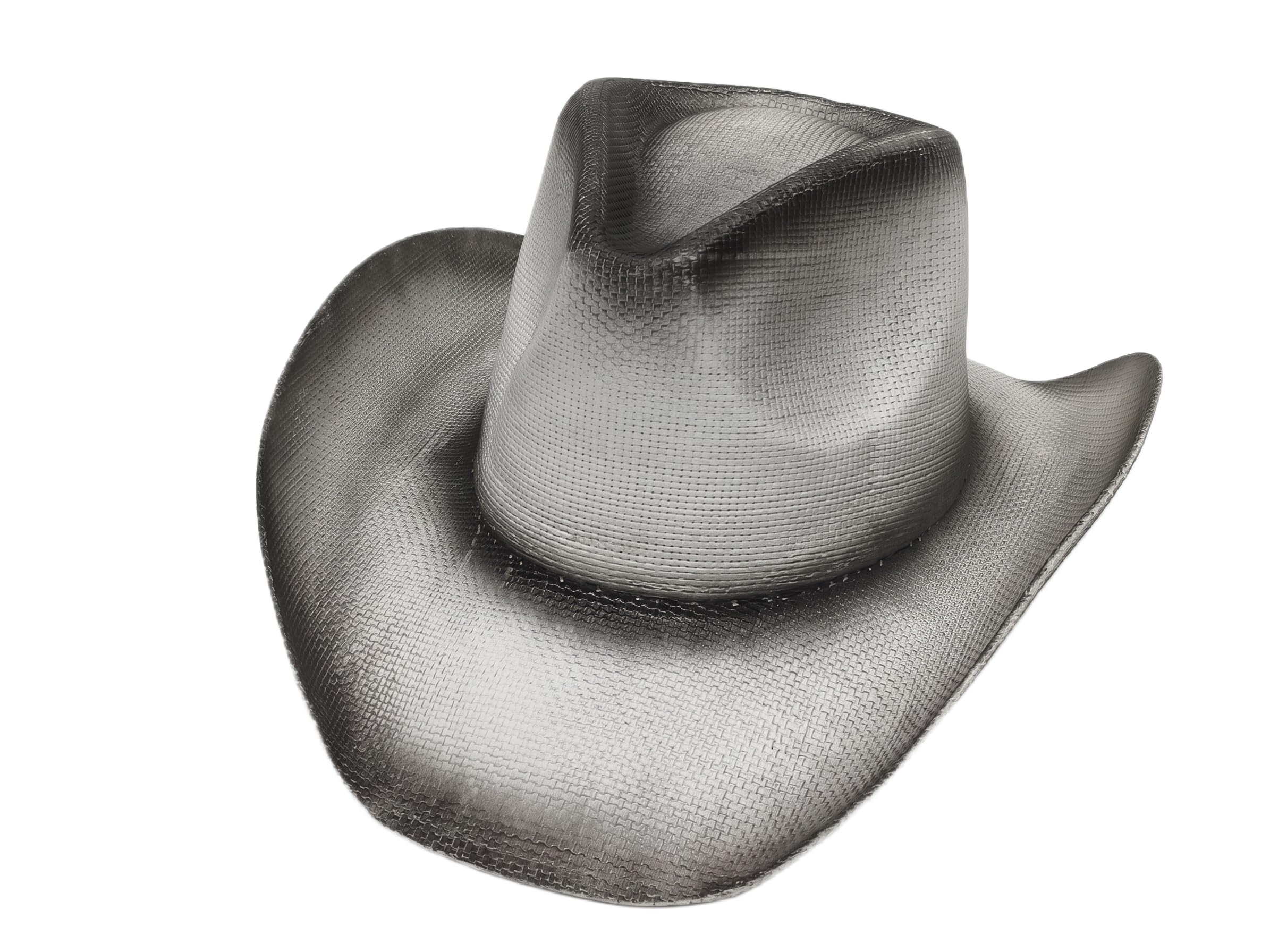 Cappello da Cowboy Stile Western in Paglia Bianco e Grigio con Effetto Sfumato Vintage per Uomo e Donna V031