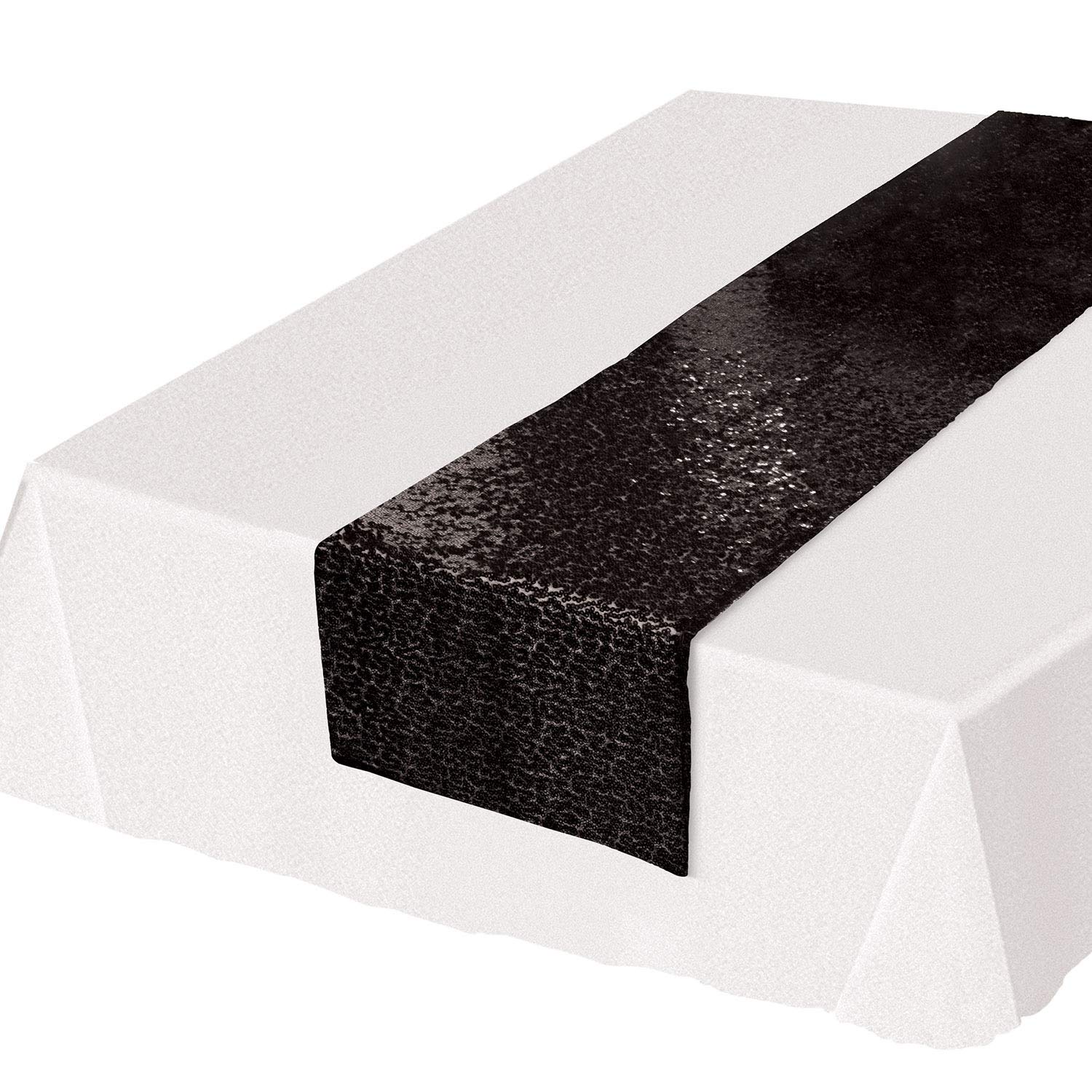 Chemin de table noir à paillettes 28x190 cm pour déco de table