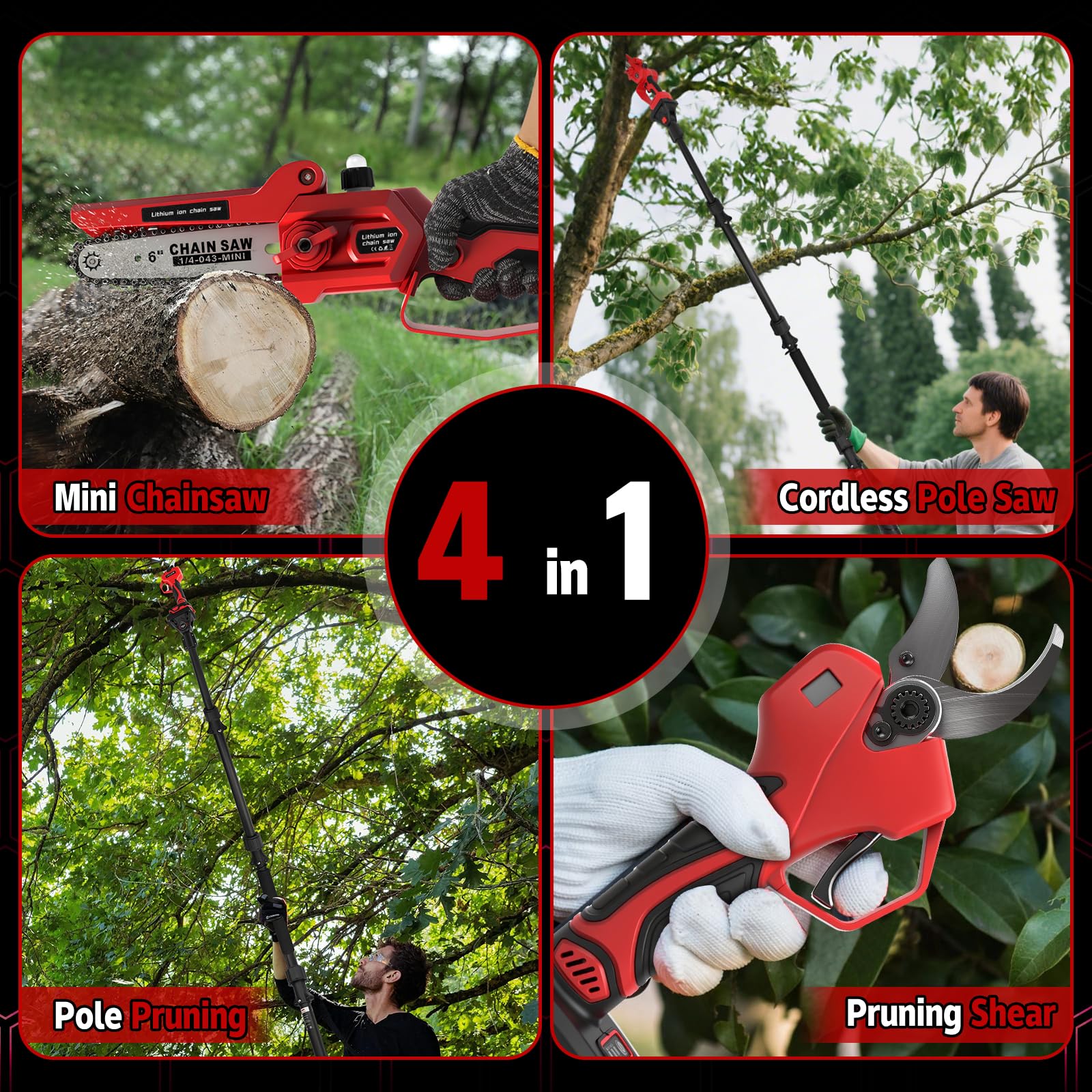 6 Pollici Motosega a Batteria Telescopica & 55 mm Forbici Potatura a Batteria, 4-in-1 Kit Motosega e Forbici con 2 * 2000 mAh Batterie, Portata Massima Fino a 4,5 m