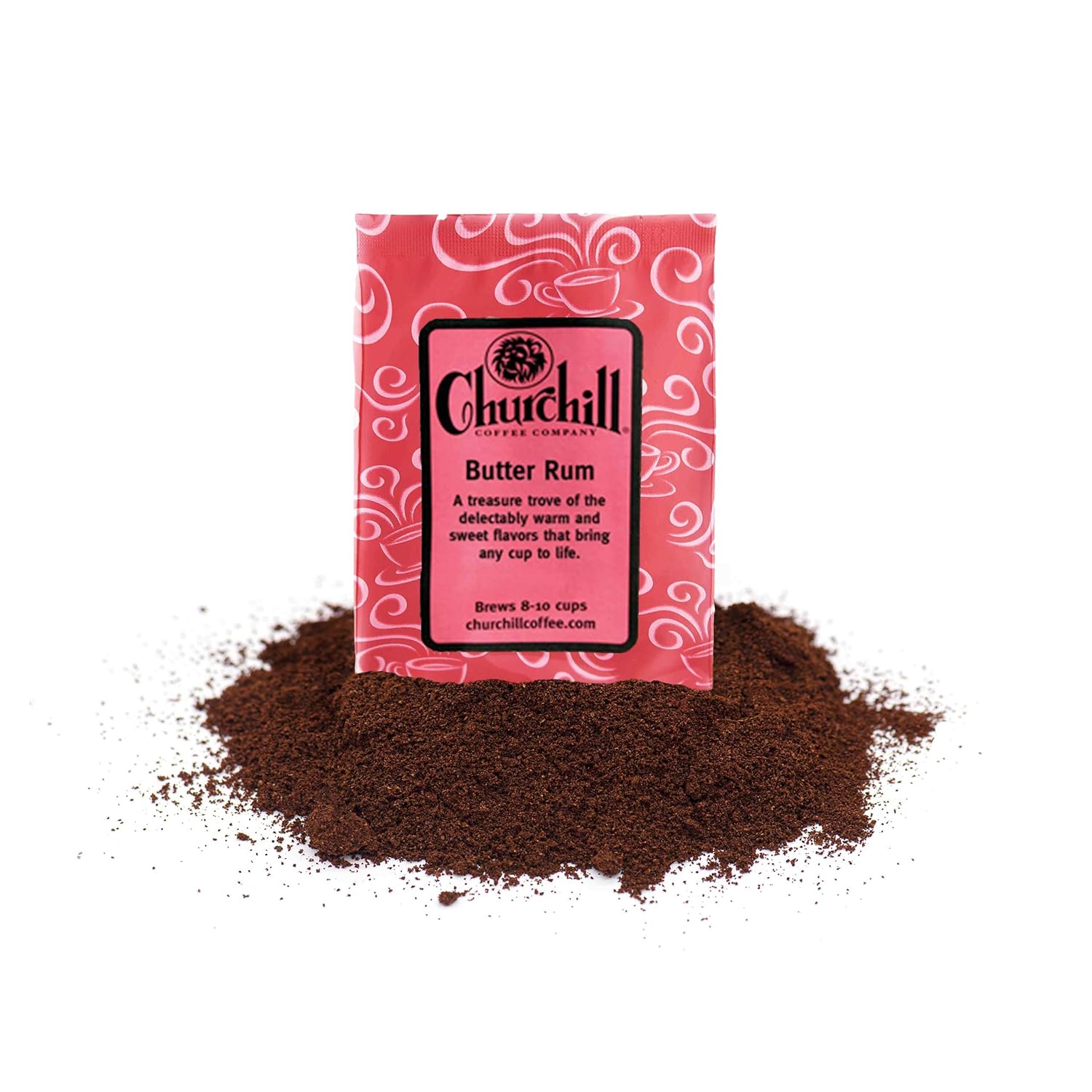 Churchill Coffee Butter Rum 10 Portioned Packs -1.5 oz each - Ground Flavored Coffee