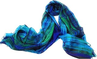 Millie & Boo Hand Painted Mulberry Silk Scarf Blue Green 170x75cm with Gift Box - Perfect Birthday Gifts for Women, Holiday Essentials, Thoughtful Gifts for Women