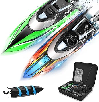 BEZGAR Remote Control Boat, 2 Pack12 inch RC Boat with Case Auto-Flip, 30 KPH Fast Speed, 8-Shaped Mode & LED Lights Waterproof Racing Boats for Pools, Lakes, Oceans Adults & Teens