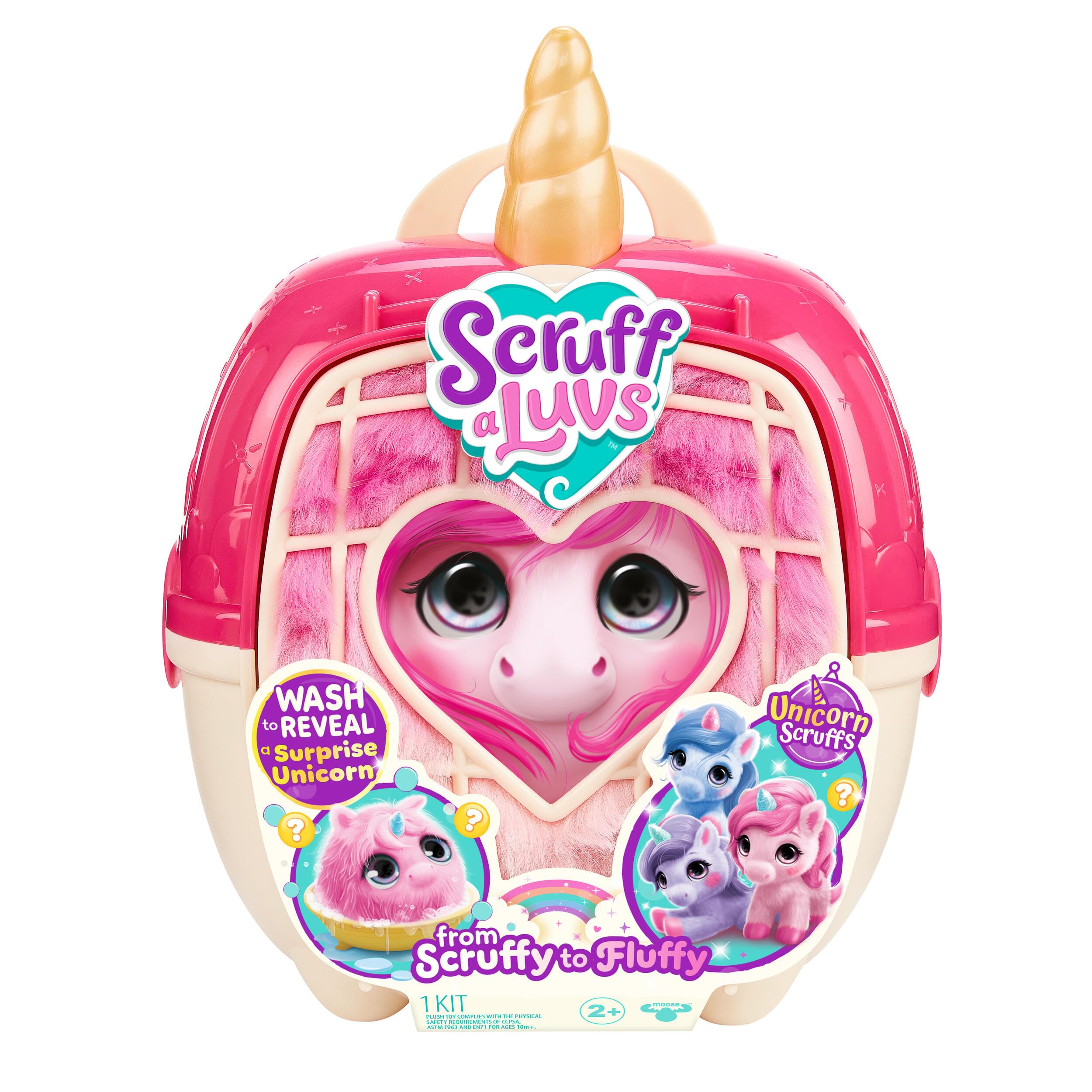 ScruffaLuvs Unicorn Scruffs - Purple - Plush Toy, 19cm Tall - Wash to Reveal 1 of 4 Unicorns with a special horn- Includes 28cm Deluxe Pet Carrier with Gold Horn, Nurturing, Care & Play, Gift for Kids — image 1