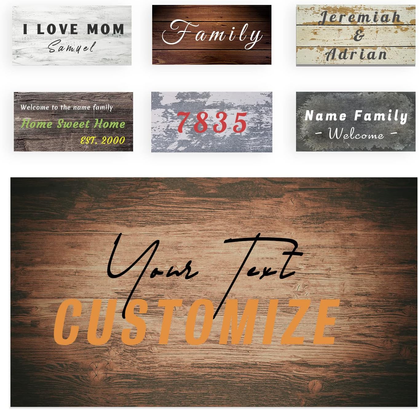 Custom Text Canvas Wall Art Print Personalized Quotes Wall Decor Customized Wooden Background Signs Plaques Rustic Home Decorations (7x21inch)