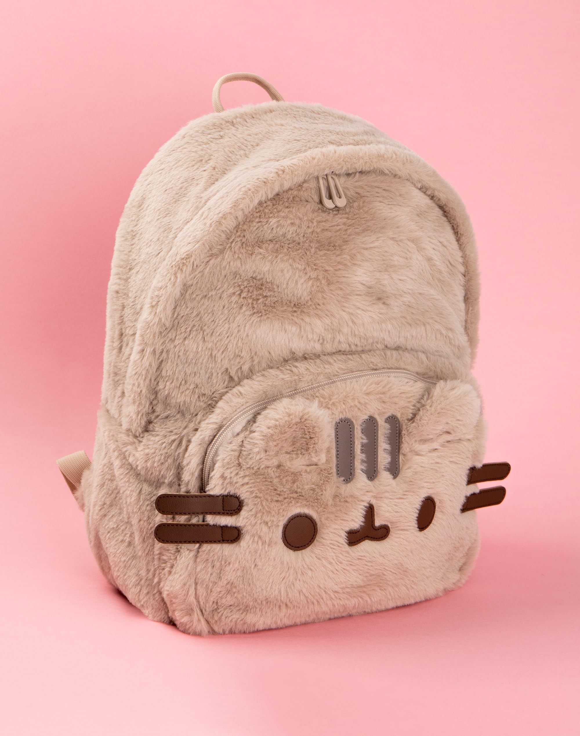 Pusheen Futrzany plecak dla dorosłych, nastolatków, dzieci, puszysty beżowy plecak z uszami i wąsami 3D, pręgowany kot, 40 cm, regulowane paski, jeden rozmiar, BEŻOWY, Rozmiar uniwersalny