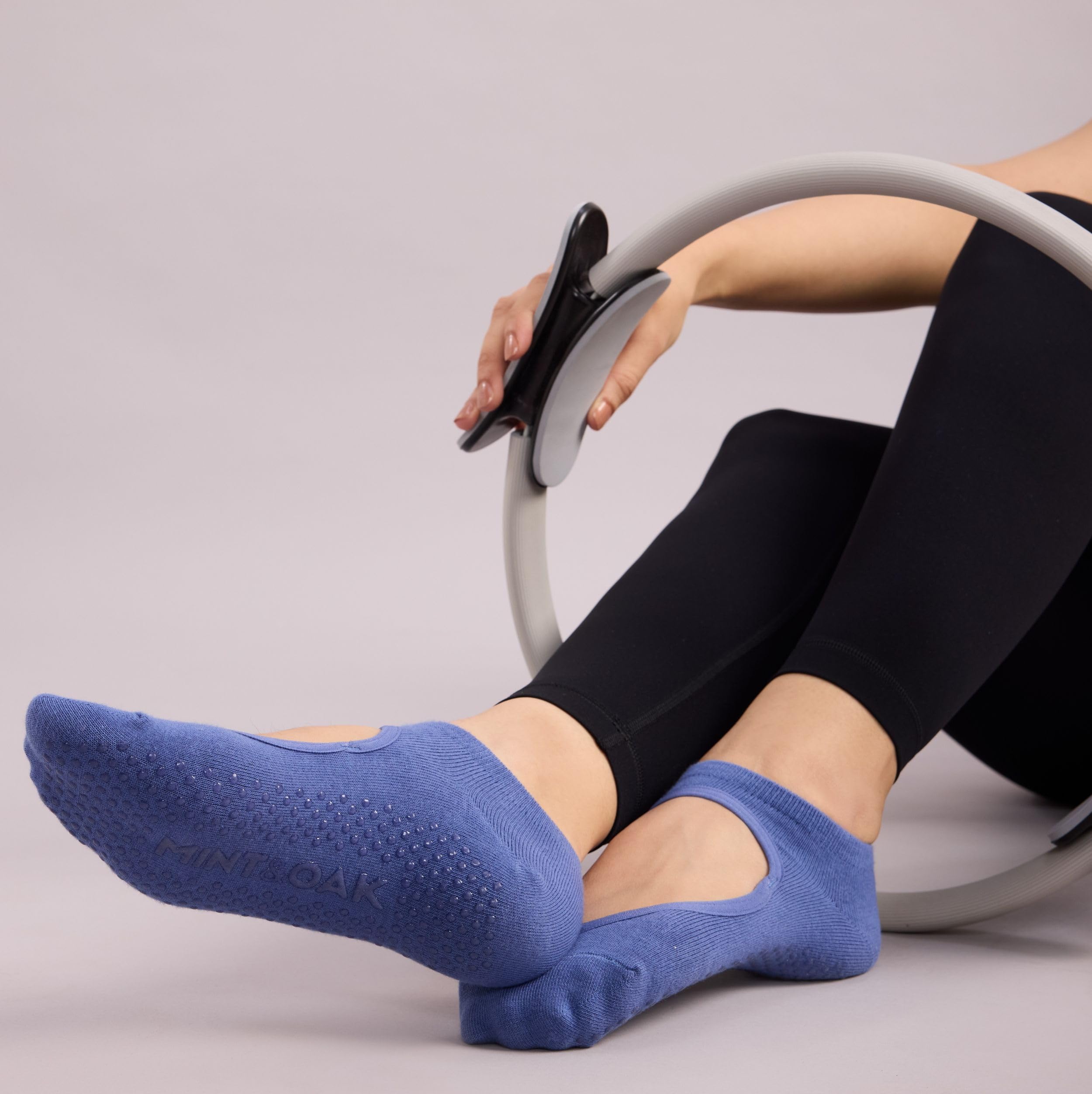 Mint & Oak Pilates Socks with Grips for Women, Ankle Length Non-Slip Yoga Socks, Cotton Ideal For Yoga, Pilates, Gym, Workout, Cute Women's Gift - Two Toned- Set of 1 2
