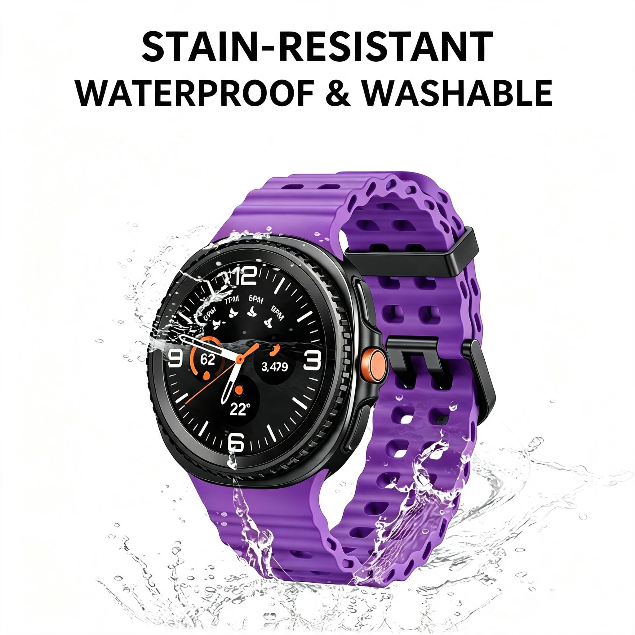 Bracelet de sport en silicone marin compatible avec Samsung Galaxy Watch 8 9 Classic 46 mm pour homme et femme, bracelet de sport en silicone souple et respirant pour Galaxy Watch 8 9 de 44 mm