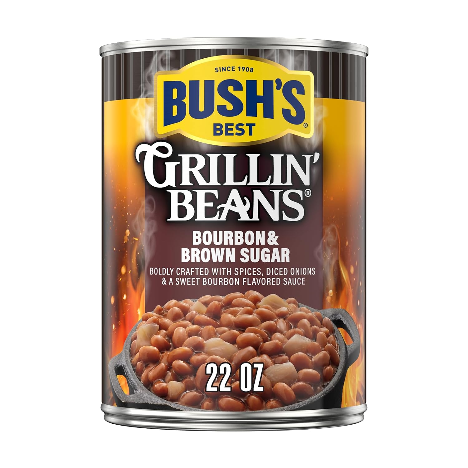Bush's Canned Bourbon and Brown Sugar Grillin' Beans, Plant-Based Protein, Good Source of Fiber, Vegetarian, Fat Free, Gluten Free, 22 oz
