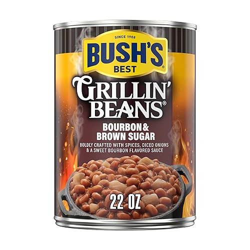 Bush's Canned Bourbon and Brown Sugar Grillin' Beans, Plant-Based Protein,