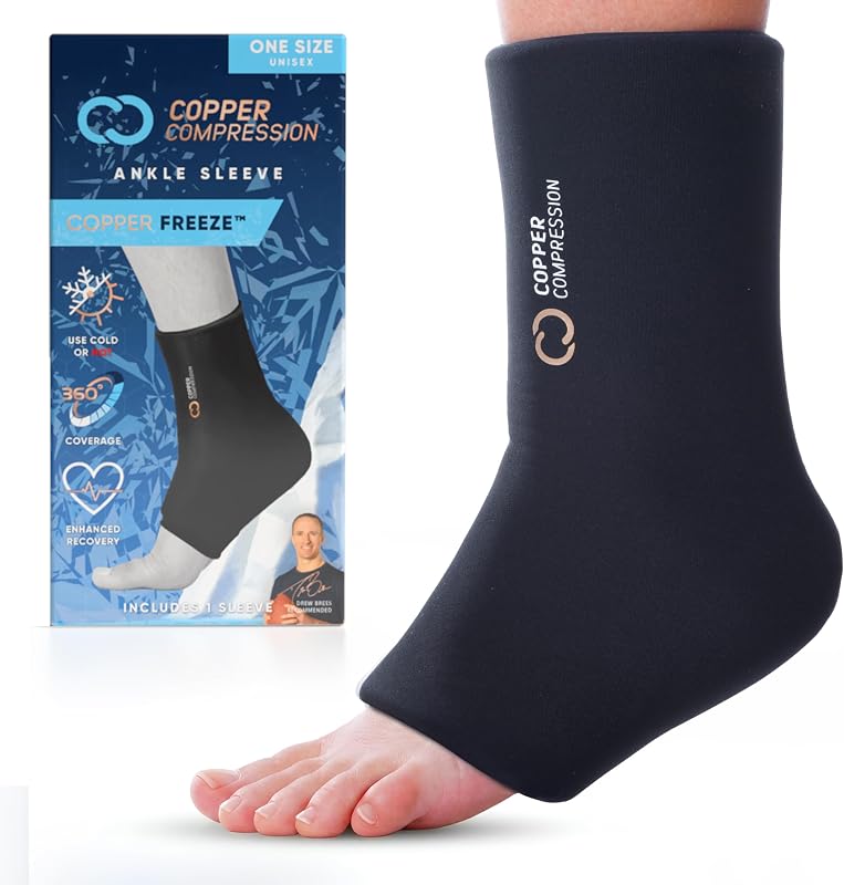 CopperFreeze™ Ankle Sleeve by Copper Compression – Hot & Cold Therapy Support for Ankle Pain, Swelling, Sprains, Plantar Fasciitis, and Injury Recovery – 360° Copper Infused Relief for Foot & Heel – One Size