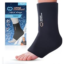 CopperFreezeTM Ankle Sleeve by Copper Compression Hot & Cold Therapy Support for Ankle Pain, Swelling, Sprains, Plantar Fasciitis, and Injury Recovery 360 Copper Infused Relief for Foot & Heel One Size